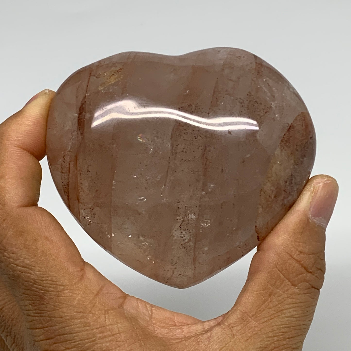 266.9g, 2.7"x3"x1.5" Red Hematoid Quartz Heart Crystal @Madagascar, B30518