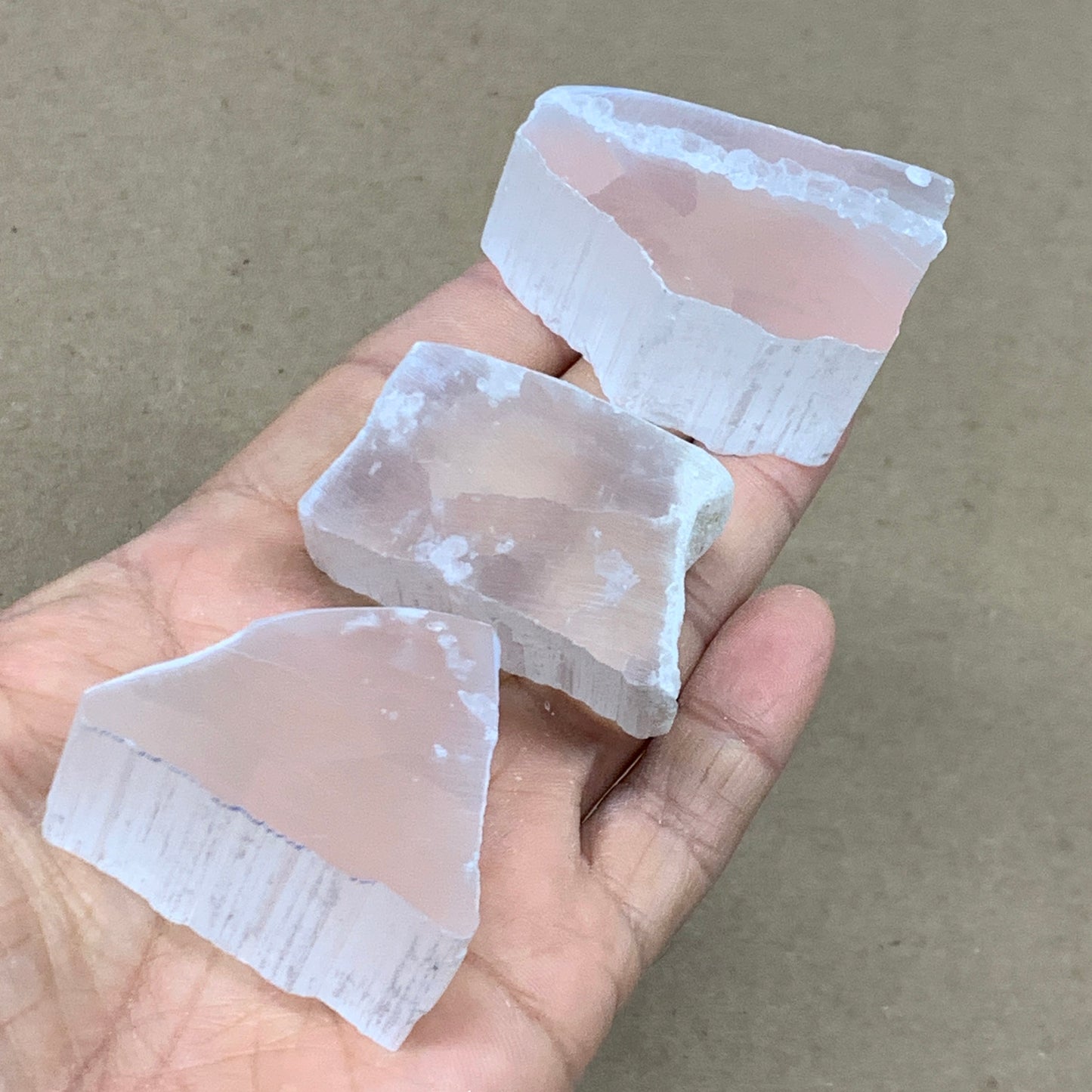0.40 lbs, 1.6"-1.9", 3pcs, Natural Clear Selenite Crystal Slab Gemstone, B36934