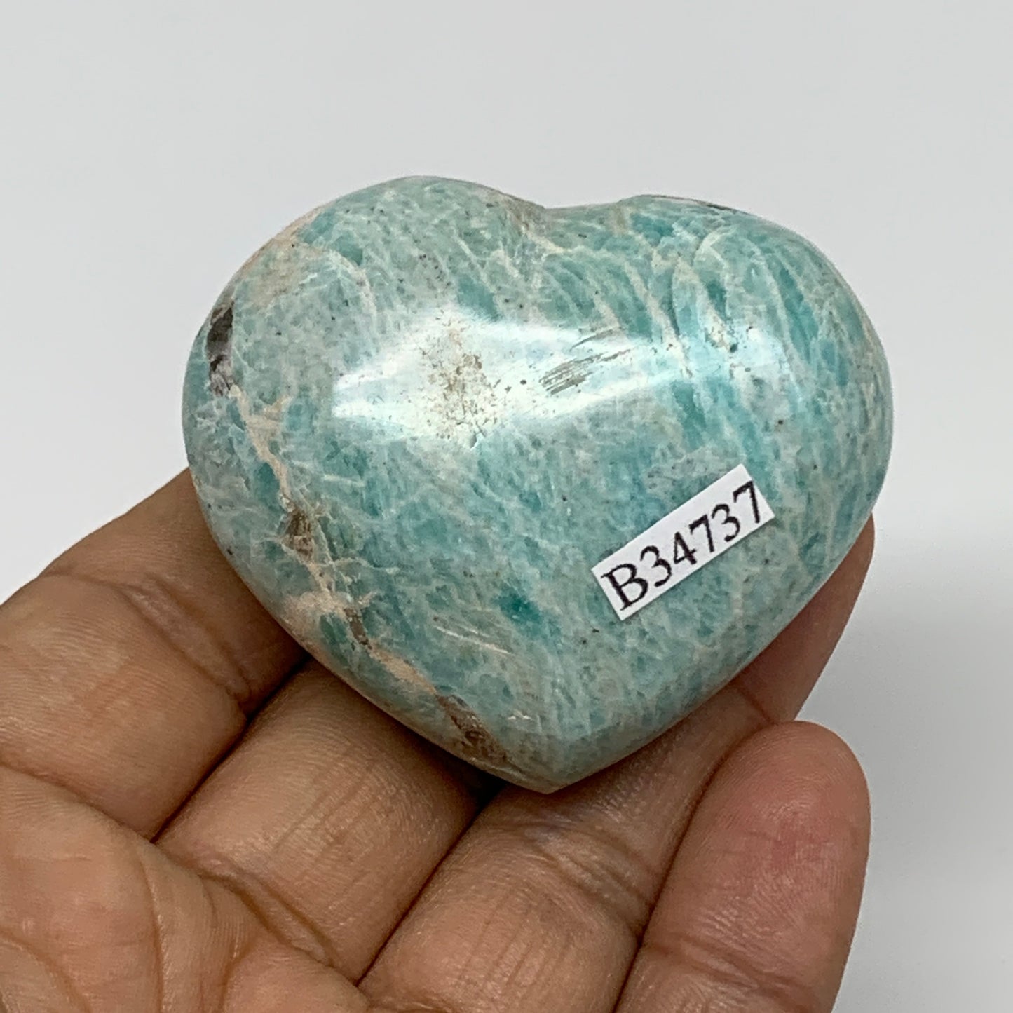 94.5g, 1.8"x"x2.1"x1.1", Natural Amazonite Heart Polished Gemstone, B34737