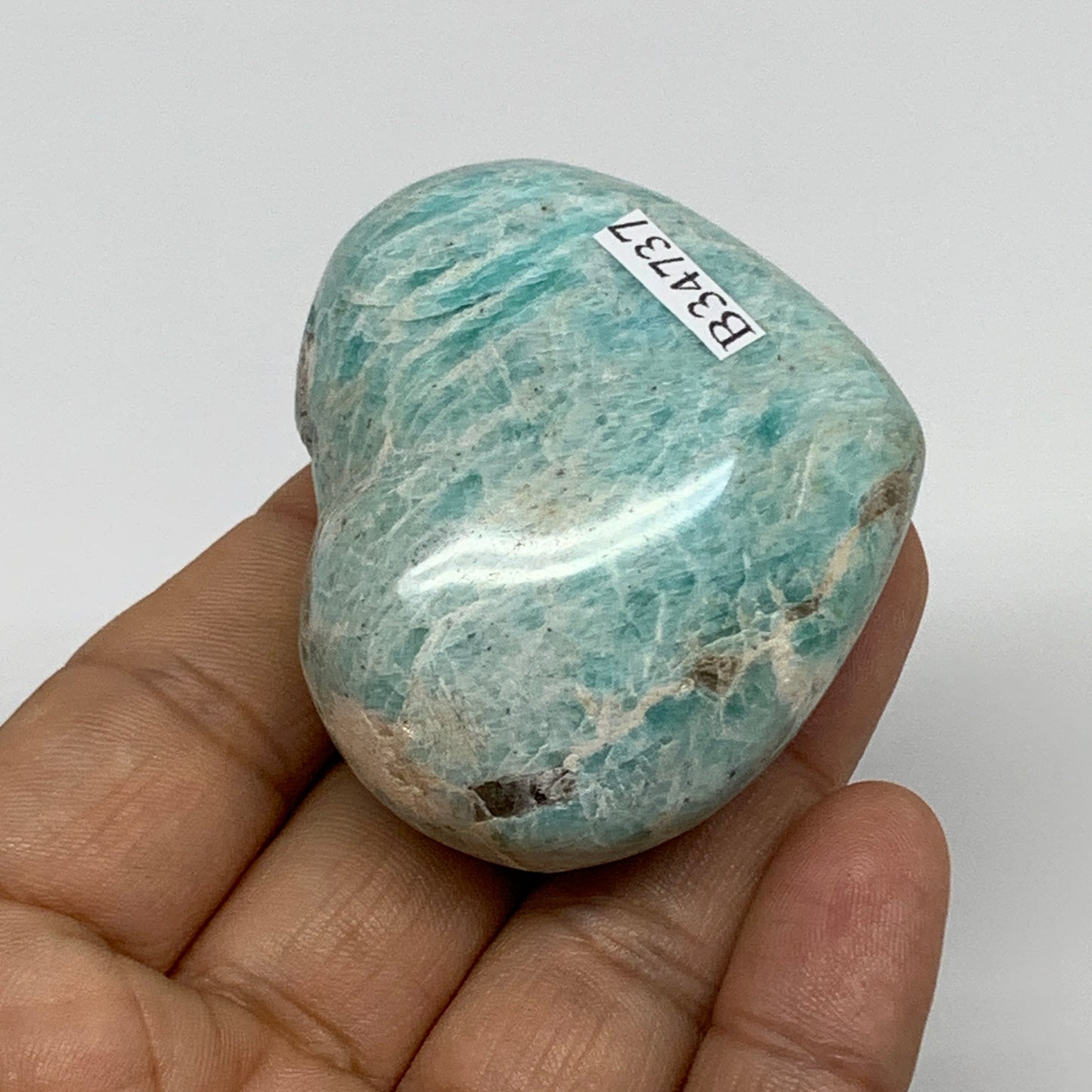94.5g, 1.8"x"x2.1"x1.1", Natural Amazonite Heart Polished Gemstone, B34737