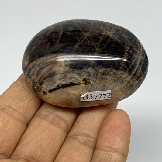 90.3g, 2.3"x1.7"x1",  Black Moonstone Crystal Palm-Stone Polished, B37772