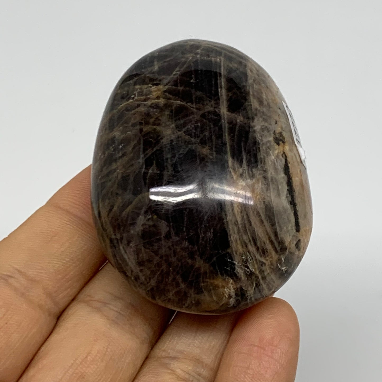 90.3g, 2.3"x1.7"x1",  Black Moonstone Crystal Palm-Stone Polished, B37772