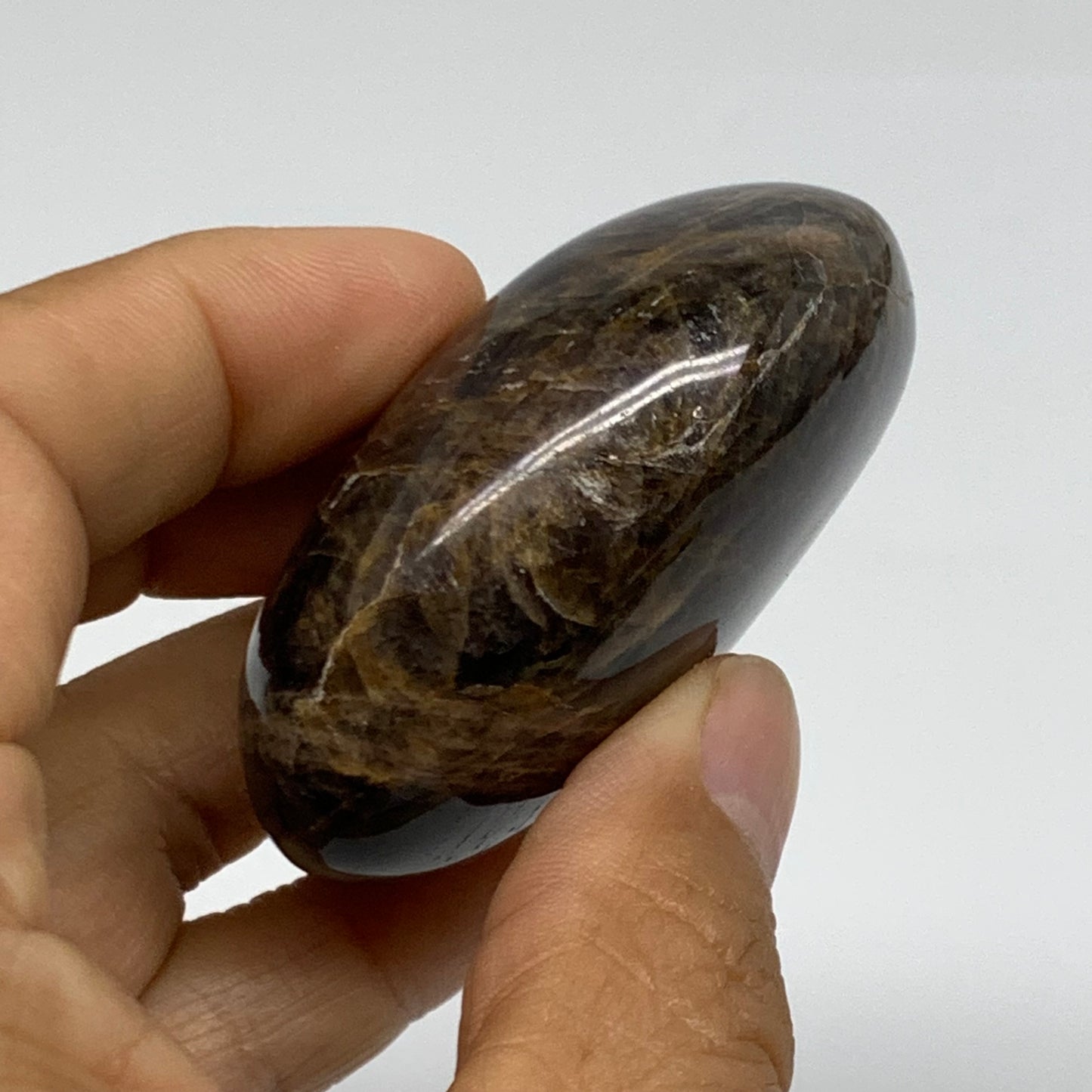 90.3g, 2.3"x1.7"x1",  Black Moonstone Crystal Palm-Stone Polished, B37772