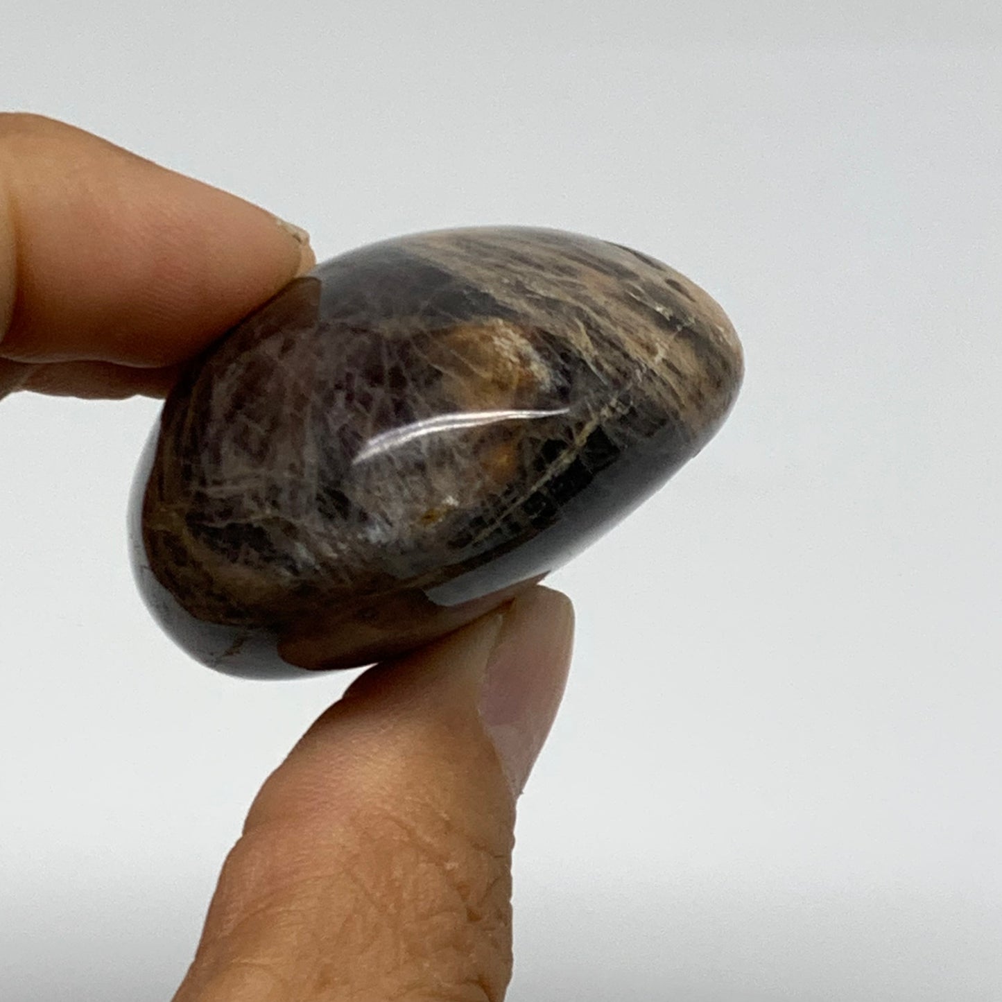 90.3g, 2.3"x1.7"x1",  Black Moonstone Crystal Palm-Stone Polished, B37772