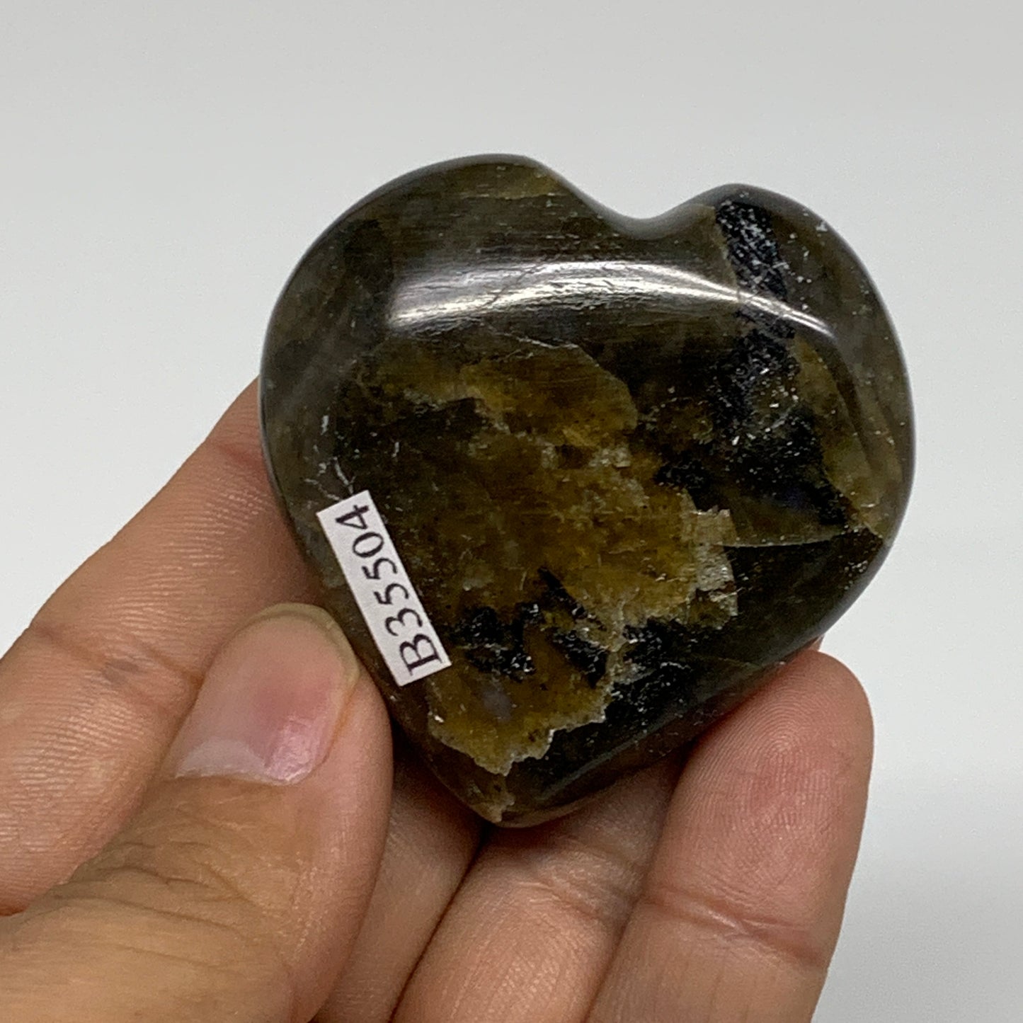 66.5g, 1.9"x1.9"x0.8", Natural Labradorite Heart Polished Crystal, B35504
