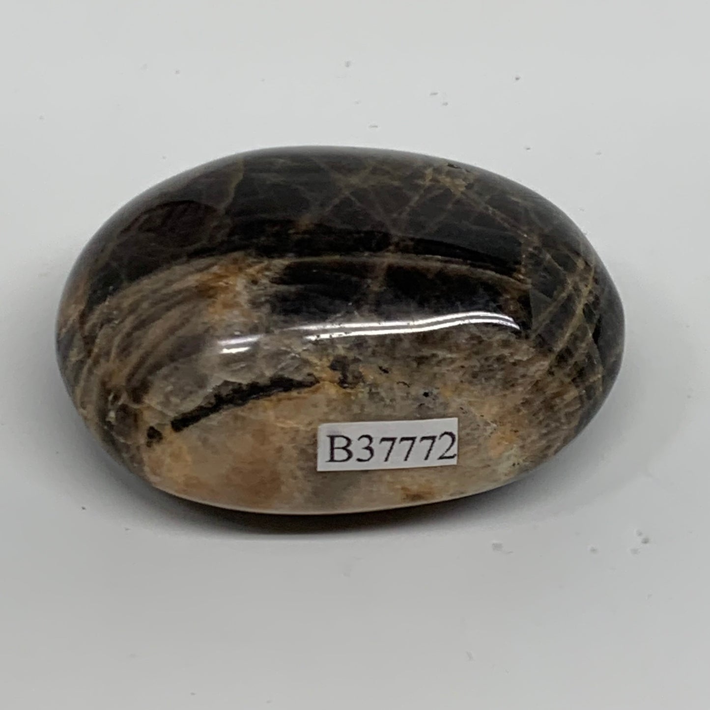 90.3g, 2.3"x1.7"x1",  Black Moonstone Crystal Palm-Stone Polished, B37772