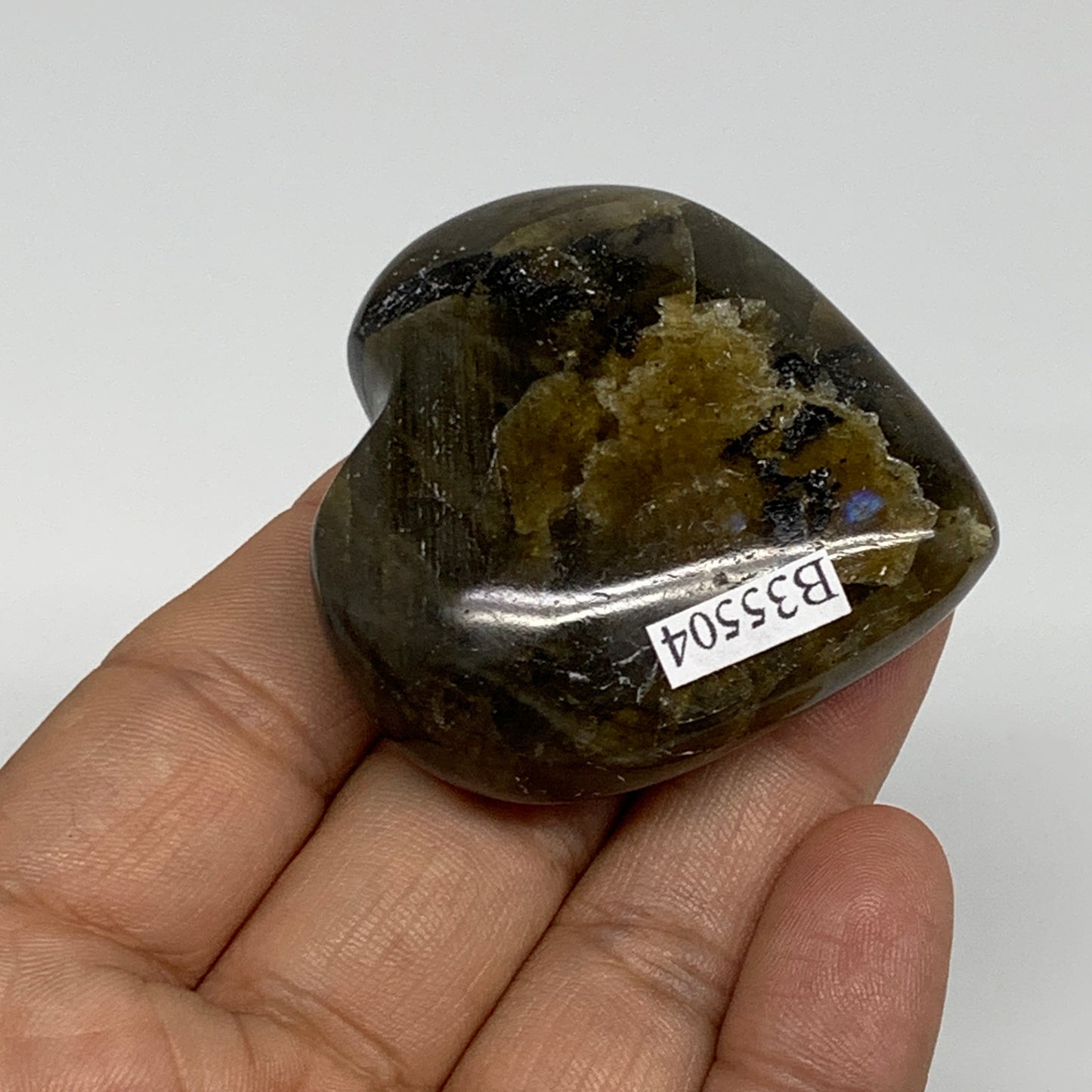 66.5g, 1.9"x1.9"x0.8", Natural Labradorite Heart Polished Crystal, B35504