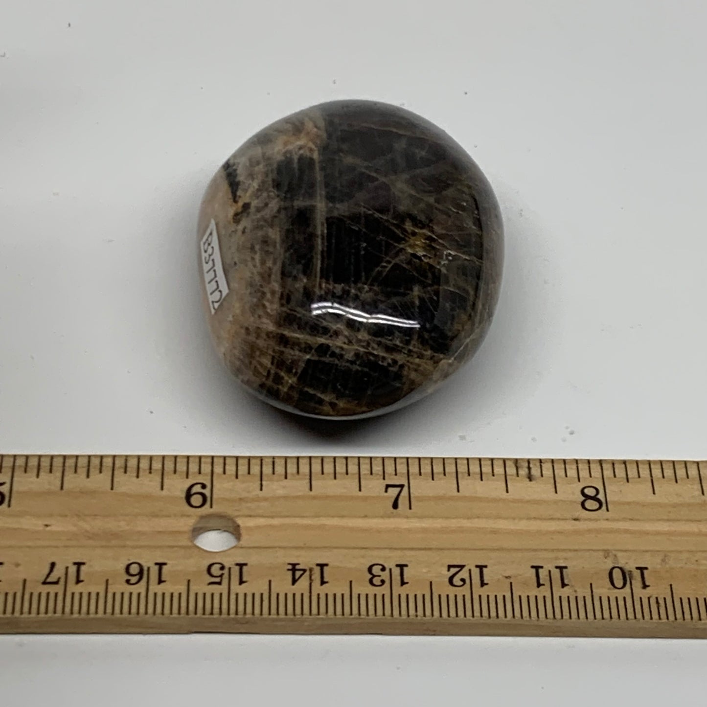 90.3g, 2.3"x1.7"x1",  Black Moonstone Crystal Palm-Stone Polished, B37772