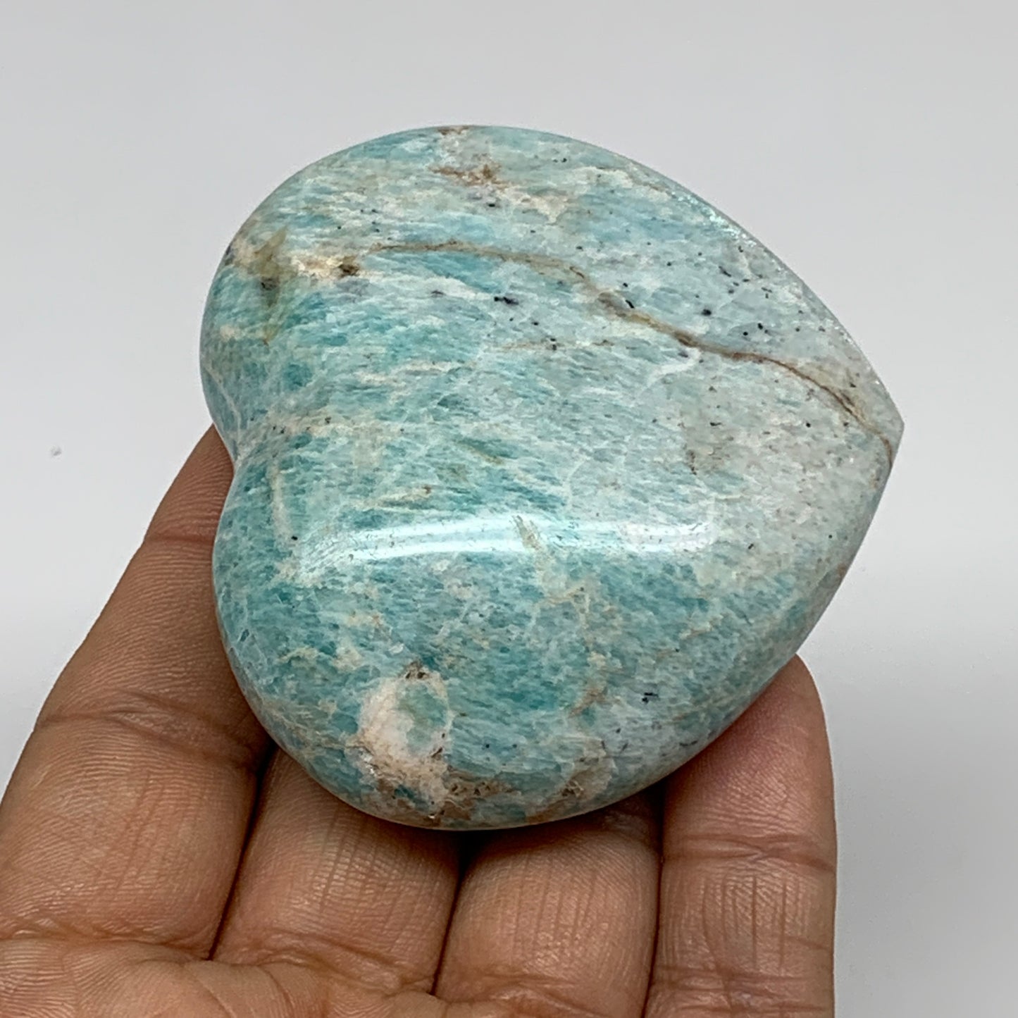 130g, 2.3"x"x2.6"x1", Natural Amazonite Heart Polished Gemstone, B34738