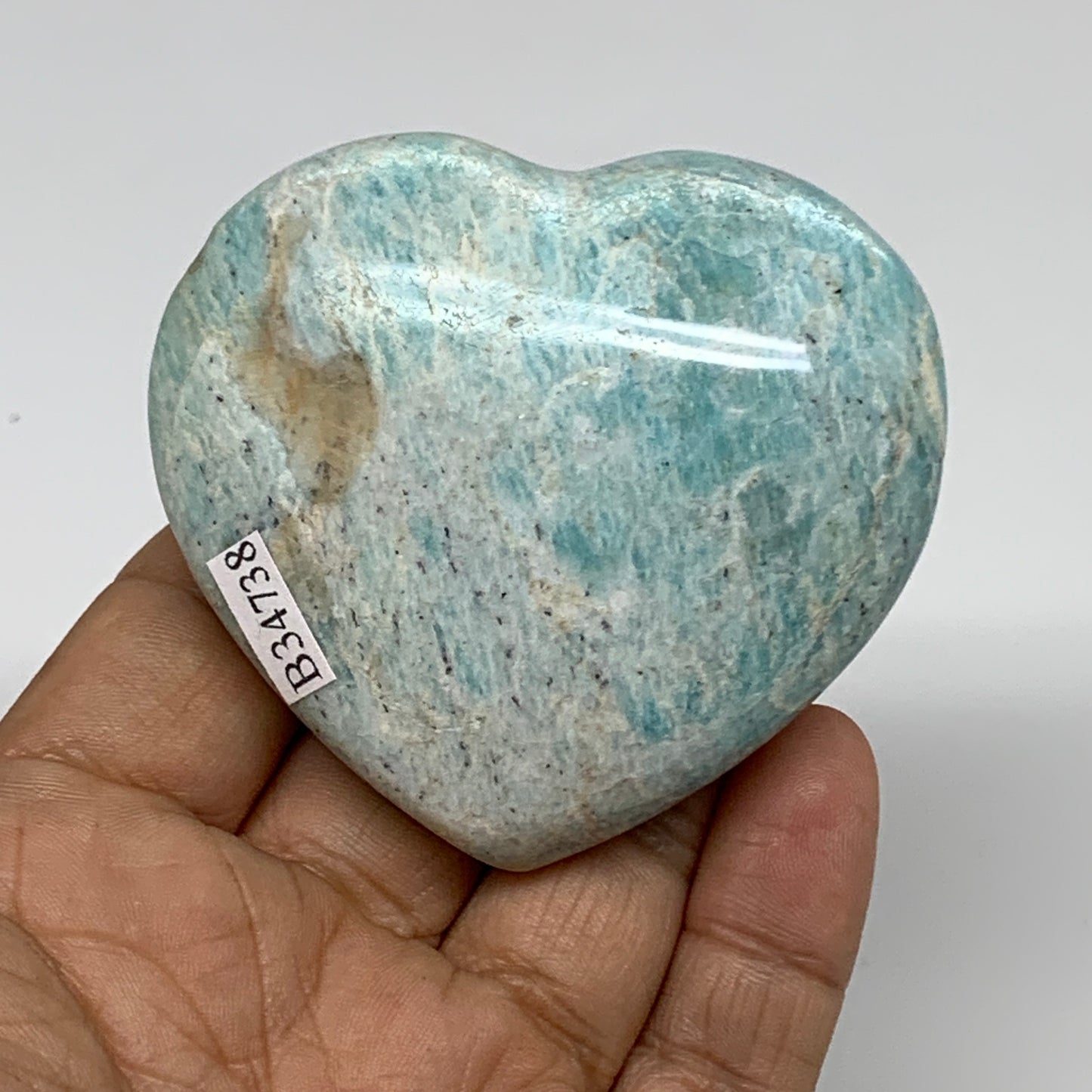 130g, 2.3"x"x2.6"x1", Natural Amazonite Heart Polished Gemstone, B34738