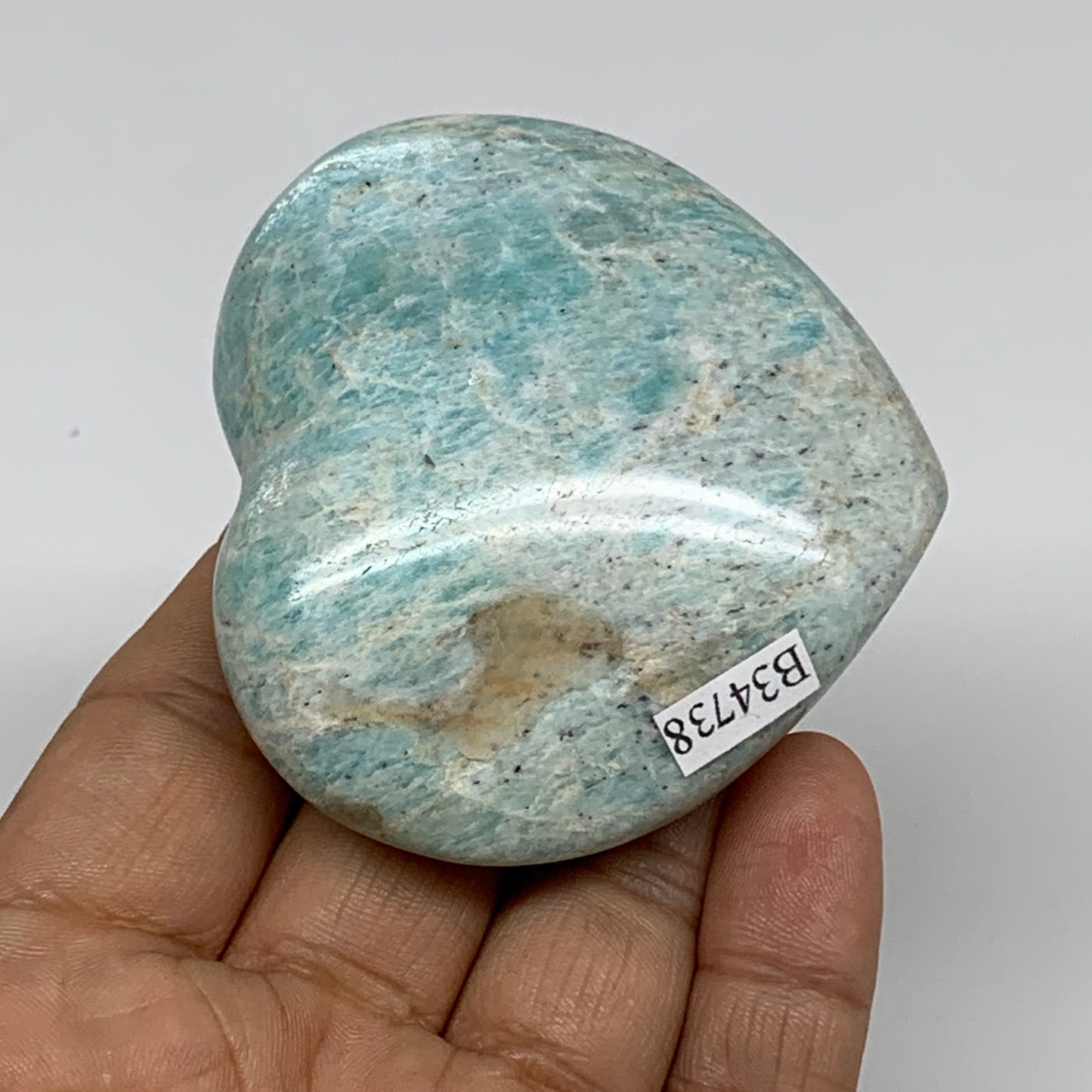 130g, 2.3"x"x2.6"x1", Natural Amazonite Heart Polished Gemstone, B34738