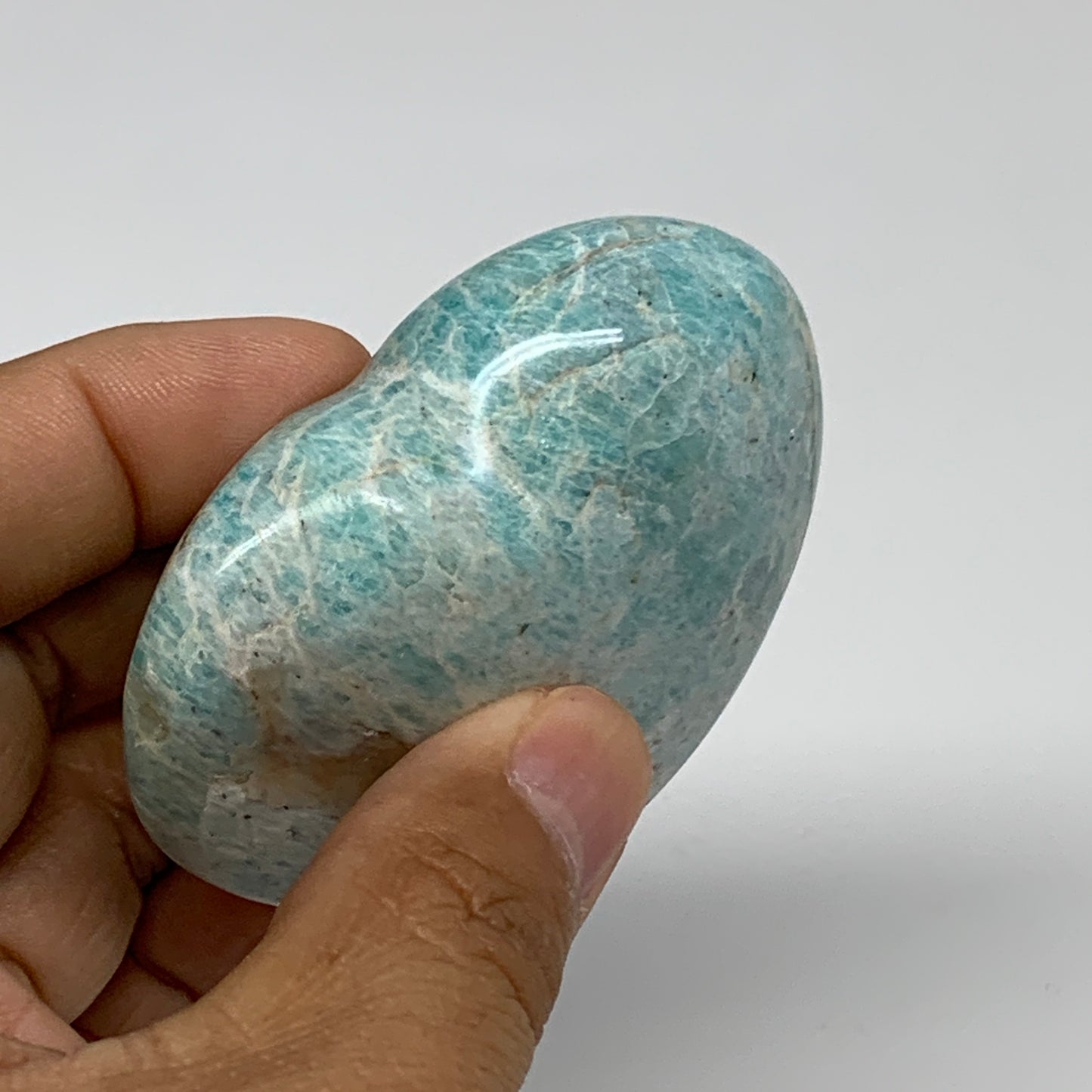 130g, 2.3"x"x2.6"x1", Natural Amazonite Heart Polished Gemstone, B34738