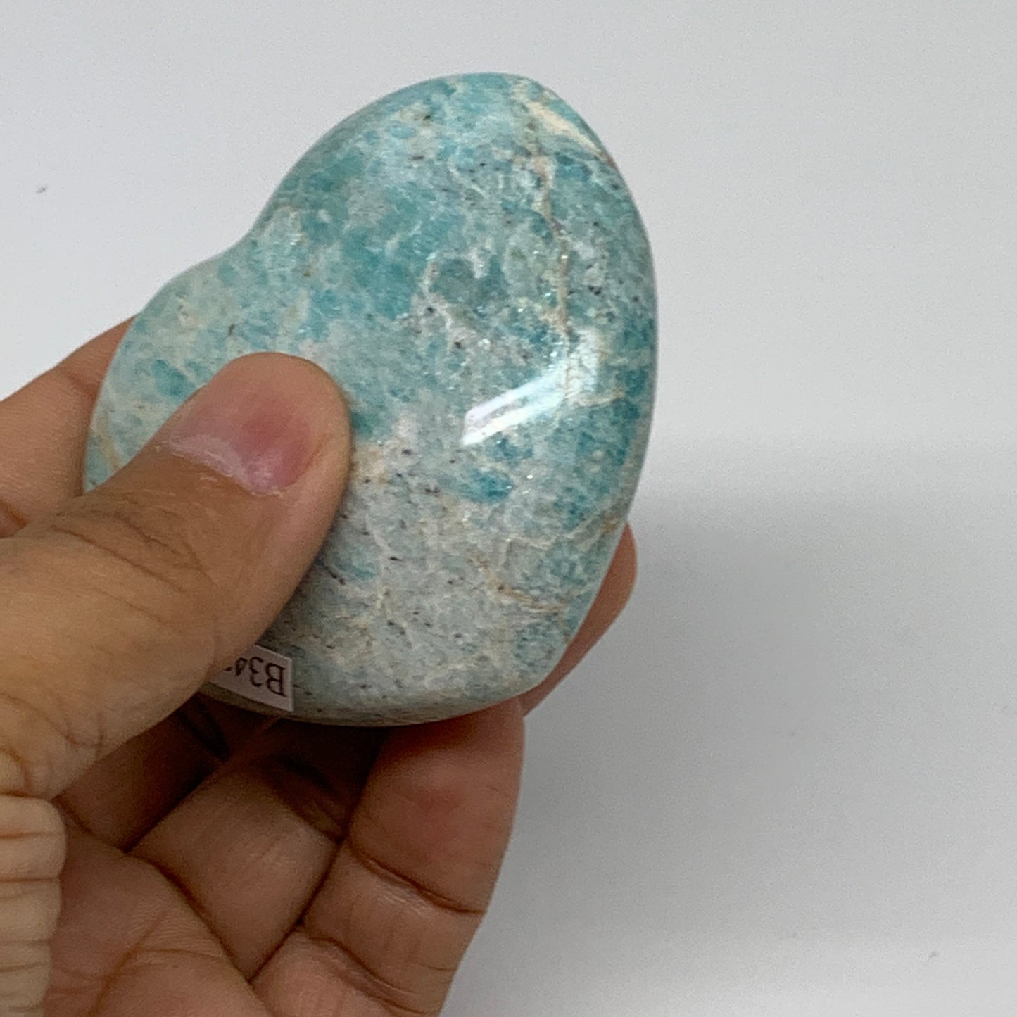 130g, 2.3"x"x2.6"x1", Natural Amazonite Heart Polished Gemstone, B34738