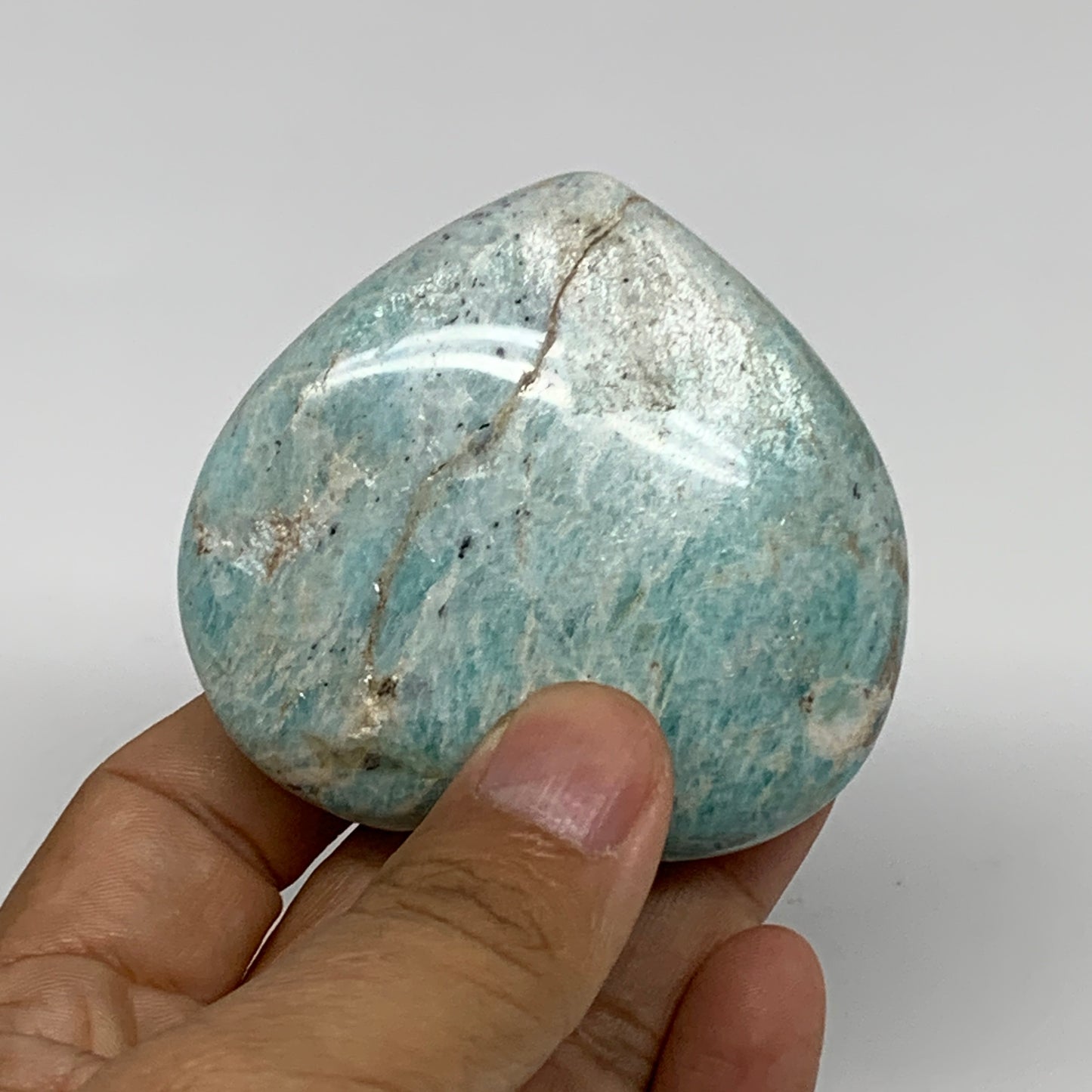 130g, 2.3"x"x2.6"x1", Natural Amazonite Heart Polished Gemstone, B34738