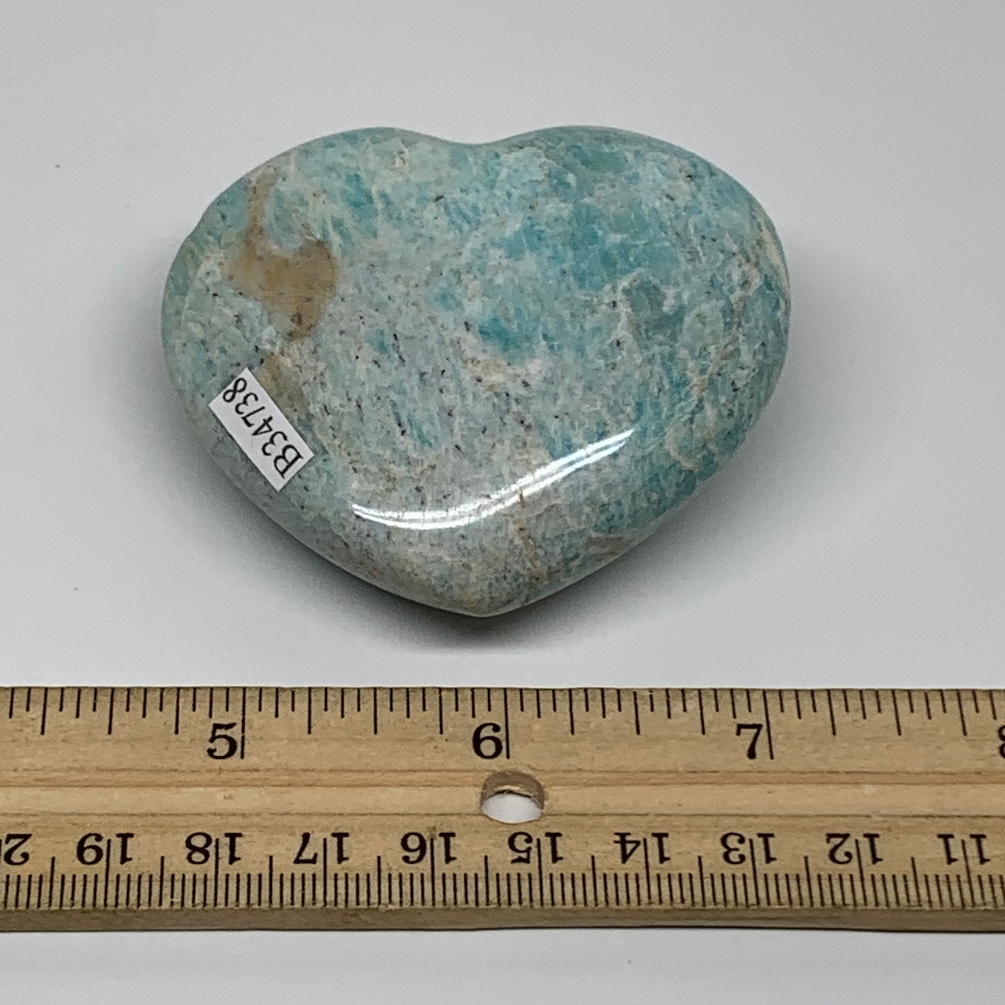 130g, 2.3"x"x2.6"x1", Natural Amazonite Heart Polished Gemstone, B34738