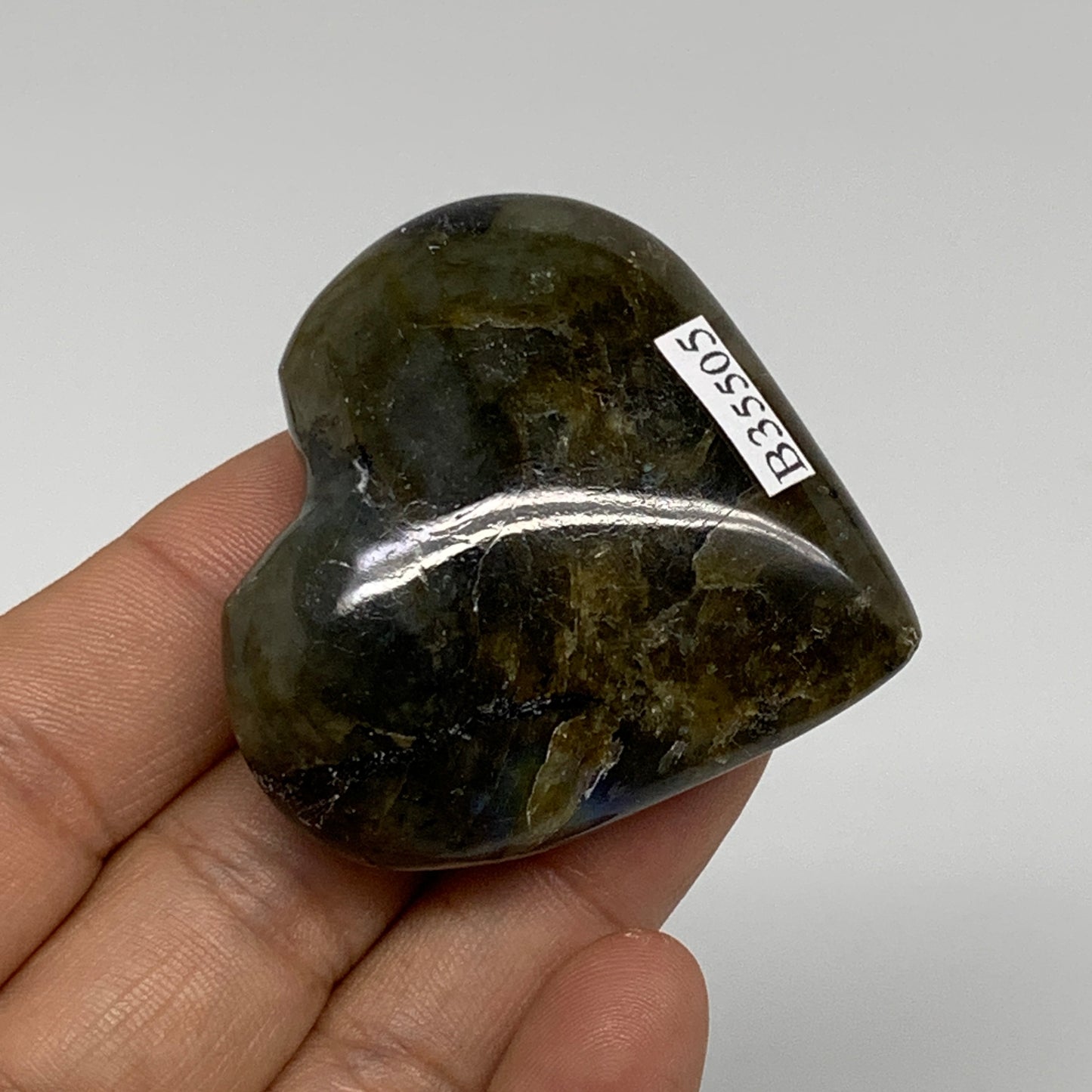 57.7g, 1.9"x2"x0.8", Natural Labradorite Heart Polished Crystal, B35505