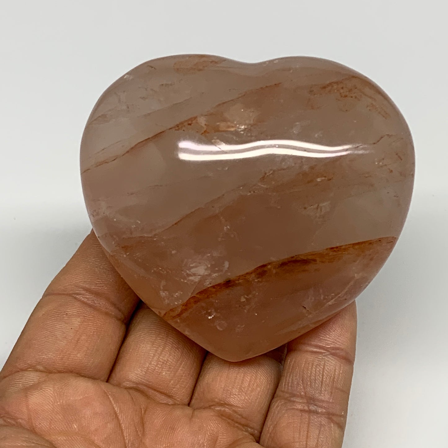 232g, 2.6"x2.8"x1.4" Red Hematoid Quartz Heart Crystal @Madagascar, B30520
