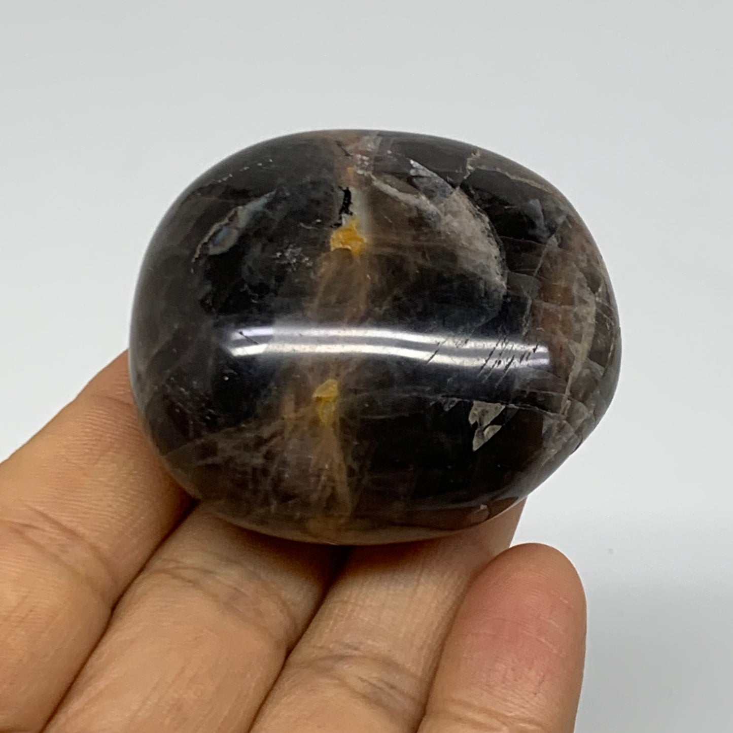 87.9g, 2"x1.8"x1.1",  Black Moonstone Crystal Palm-Stone Polished, B37774