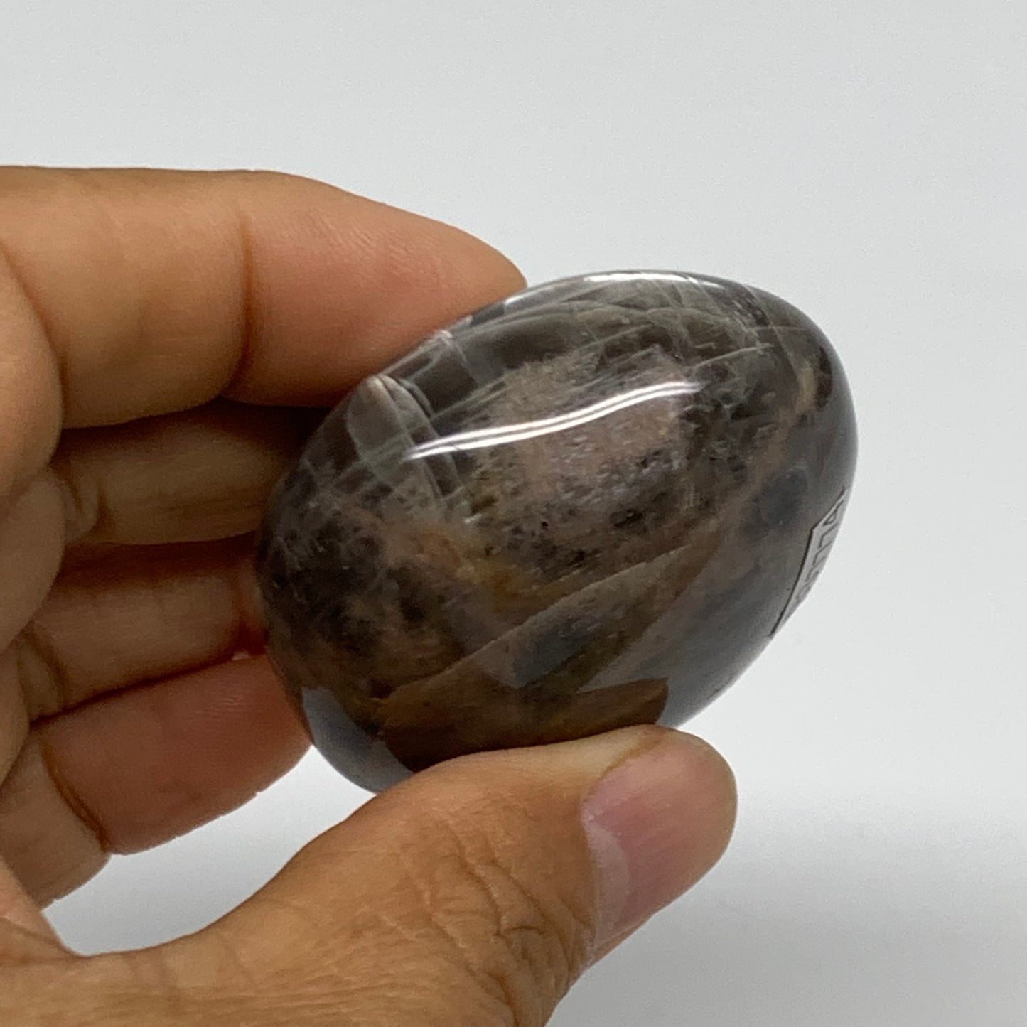 87.9g, 2"x1.8"x1.1",  Black Moonstone Crystal Palm-Stone Polished, B37774