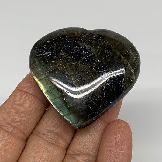 65.2g, 1.9"x2"x0.7", Natural Labradorite Heart Polished Crystal, B35506