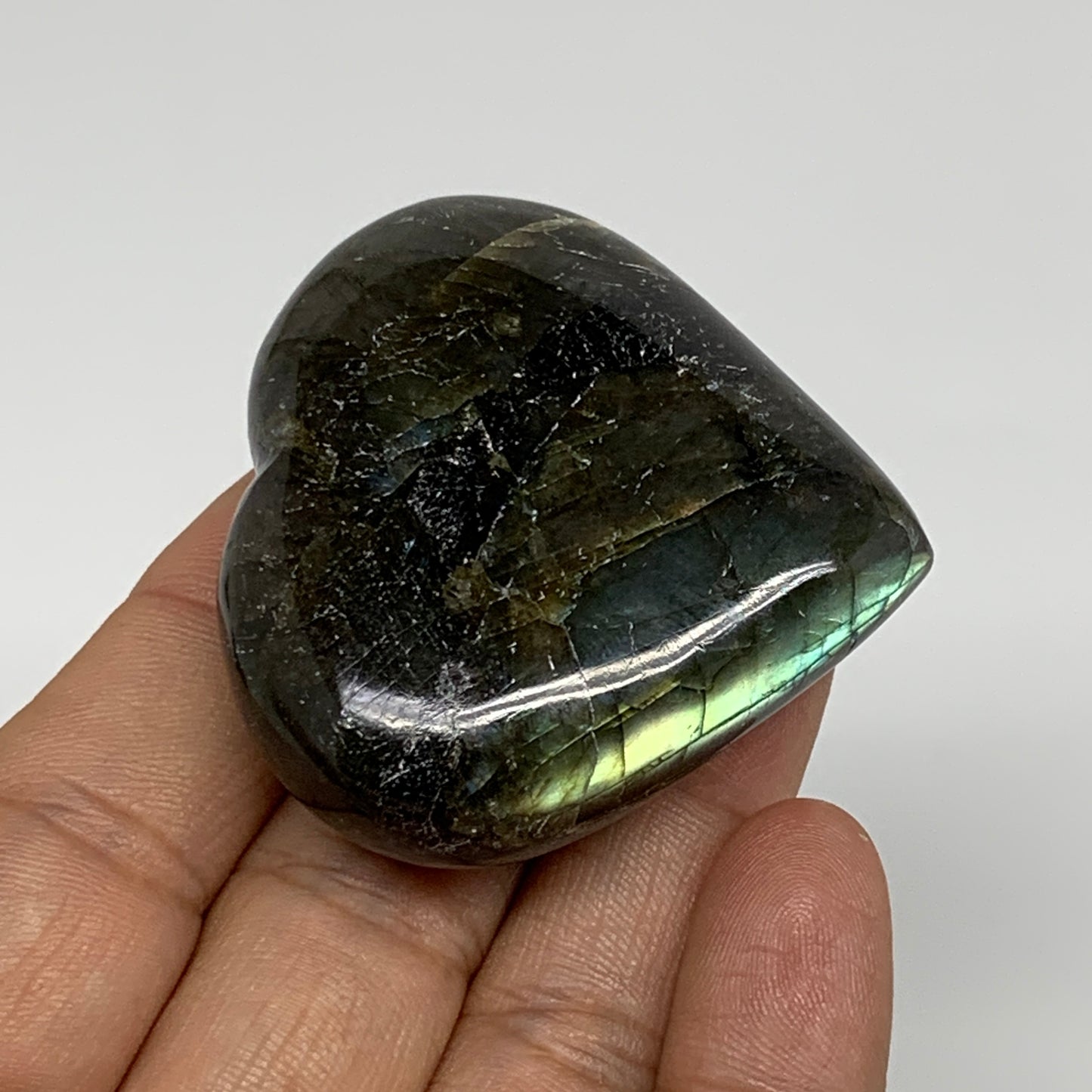 65.2g, 1.9"x2"x0.7", Natural Labradorite Heart Polished Crystal, B35506