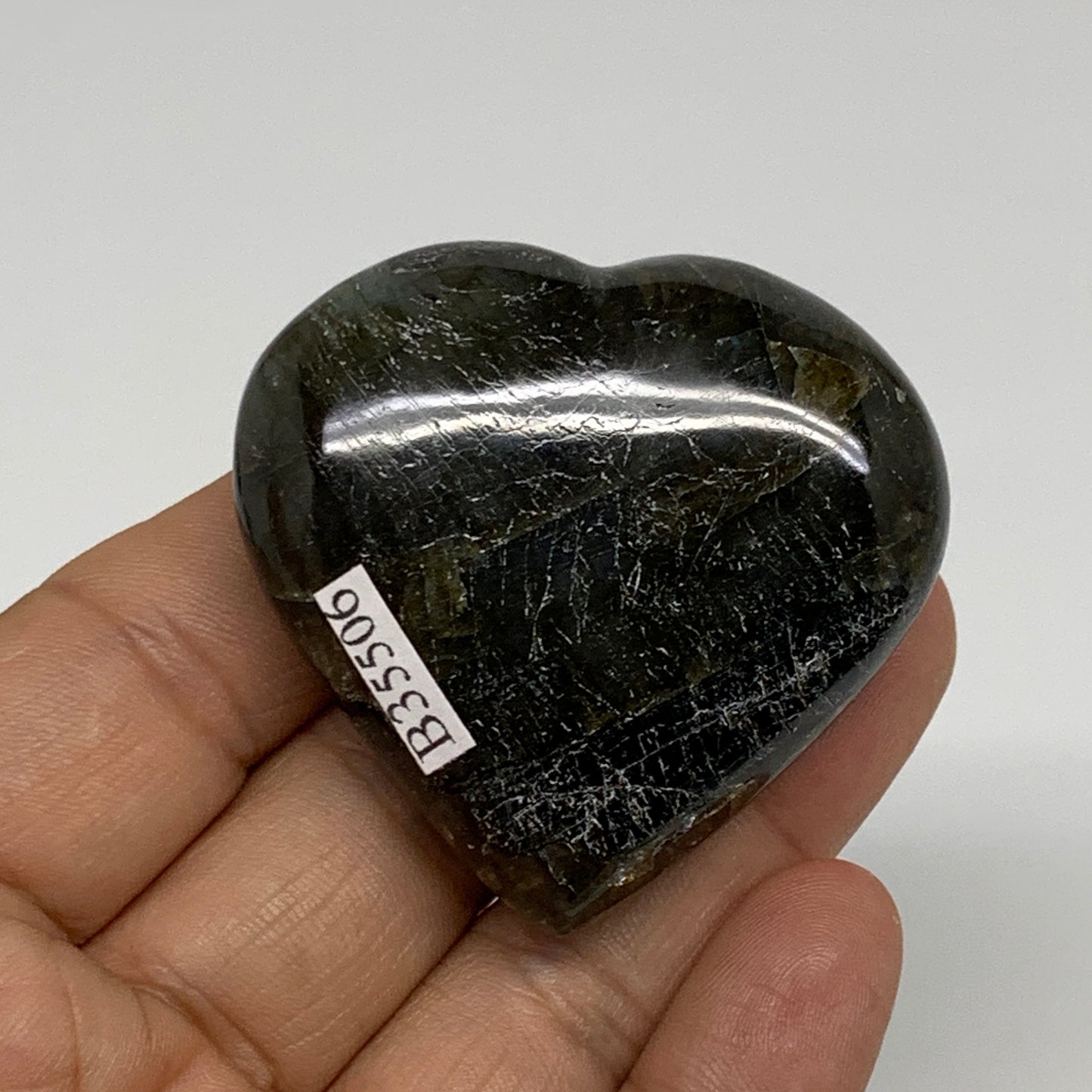 65.2g, 1.9"x2"x0.7", Natural Labradorite Heart Polished Crystal, B35506