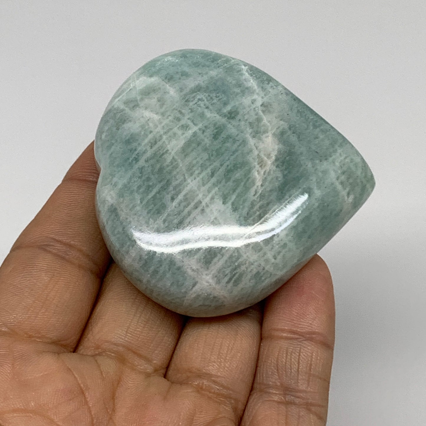 103.9g, 2.3"x"x2.3"x0.9", Natural Amazonite Heart Polished Gemstone, B34740