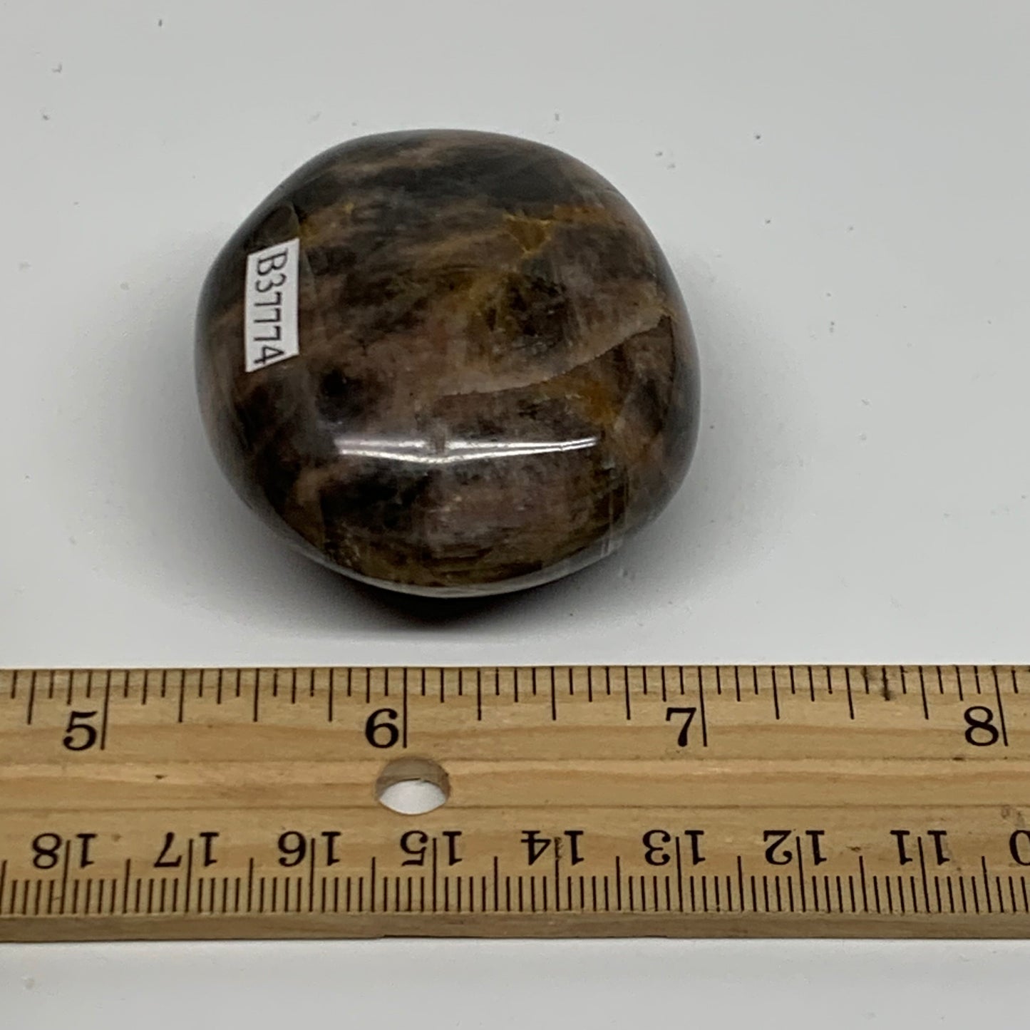 87.9g, 2"x1.8"x1.1",  Black Moonstone Crystal Palm-Stone Polished, B37774