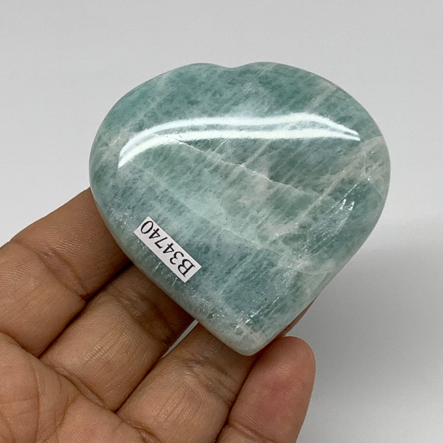 103.9g, 2.3"x"x2.3"x0.9", Natural Amazonite Heart Polished Gemstone, B34740