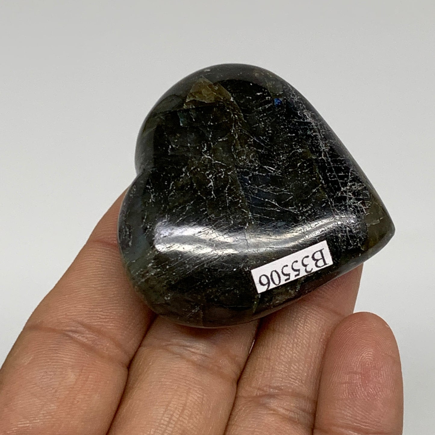 65.2g, 1.9"x2"x0.7", Natural Labradorite Heart Polished Crystal, B35506