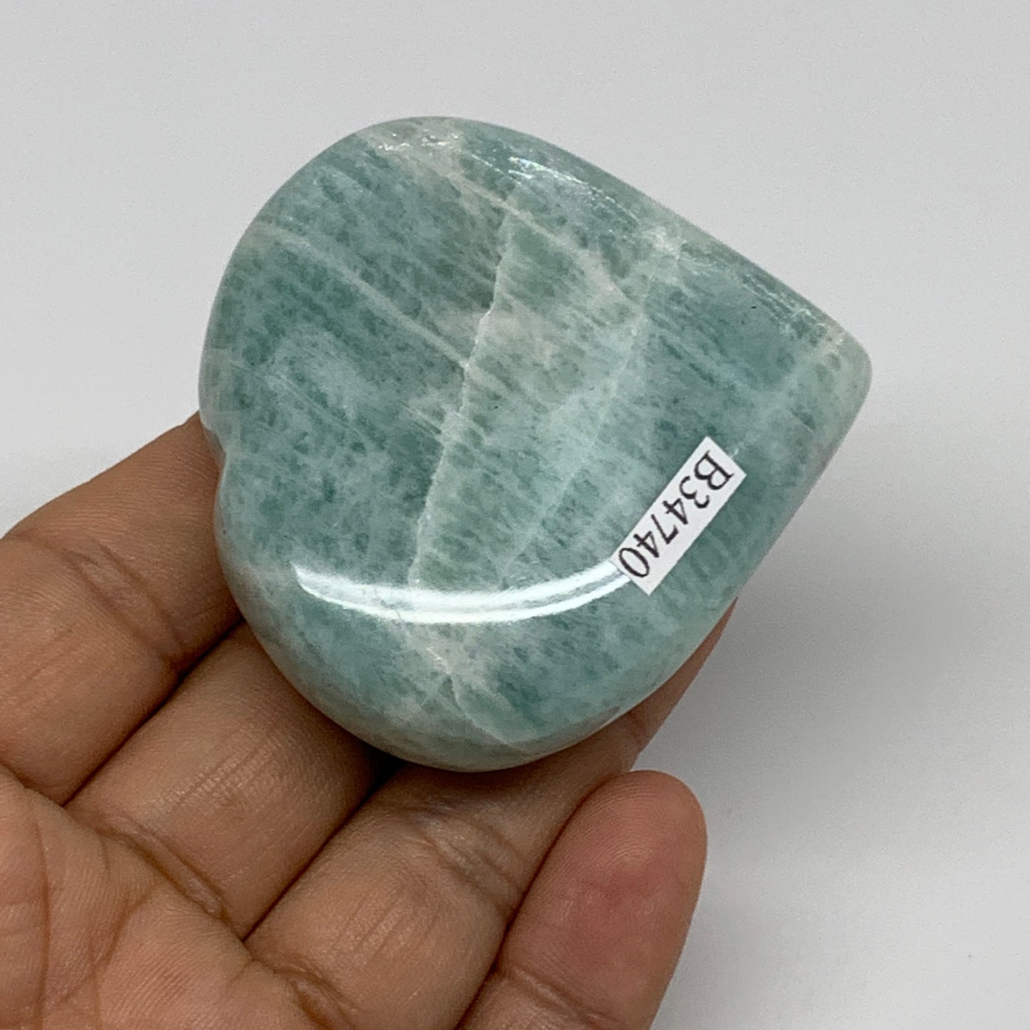103.9g, 2.3"x"x2.3"x0.9", Natural Amazonite Heart Polished Gemstone, B34740