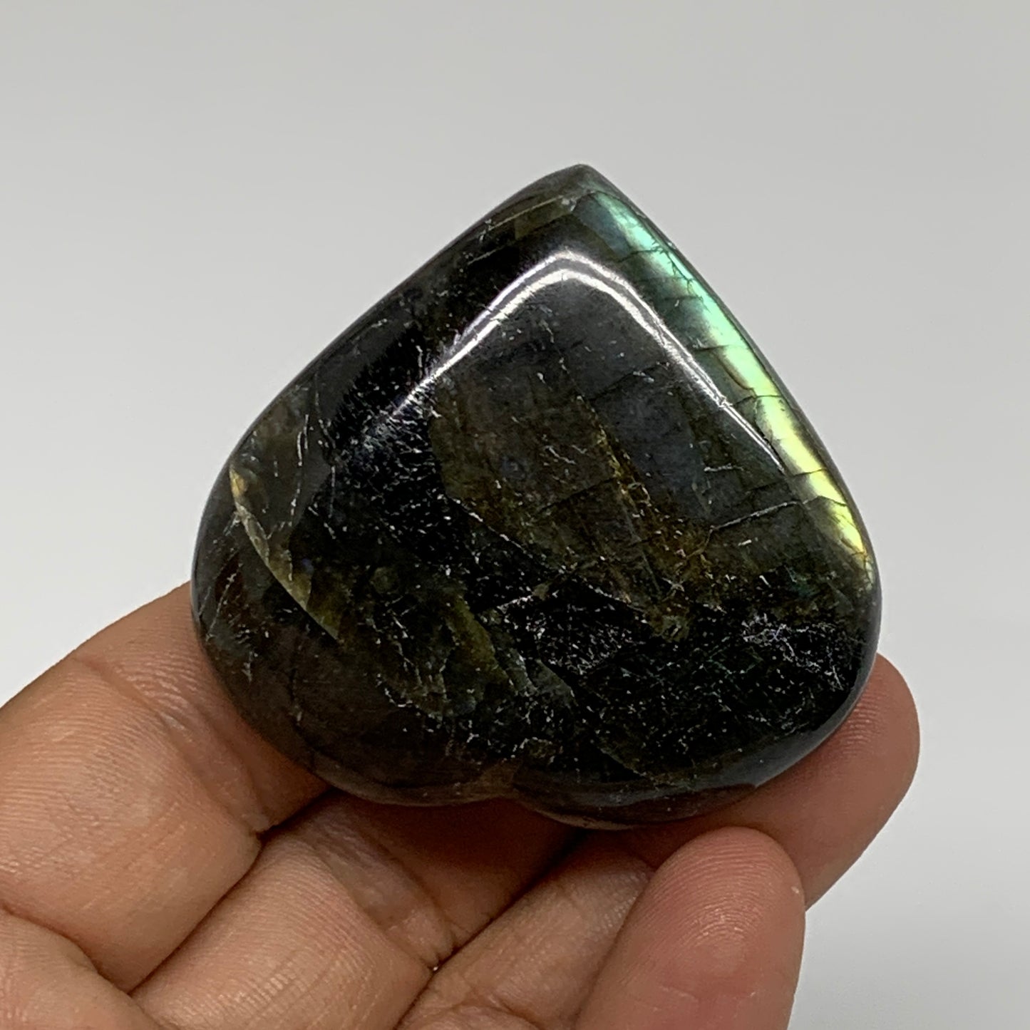 65.2g, 1.9"x2"x0.7", Natural Labradorite Heart Polished Crystal, B35506