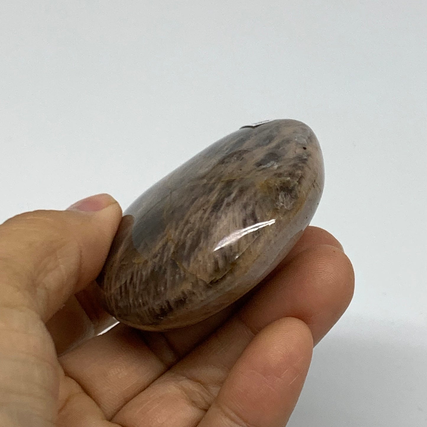 113.8g, 2.5"x2.1"x0.9",  Black Moonstone Crystal Palm-Stone Polished, B37775