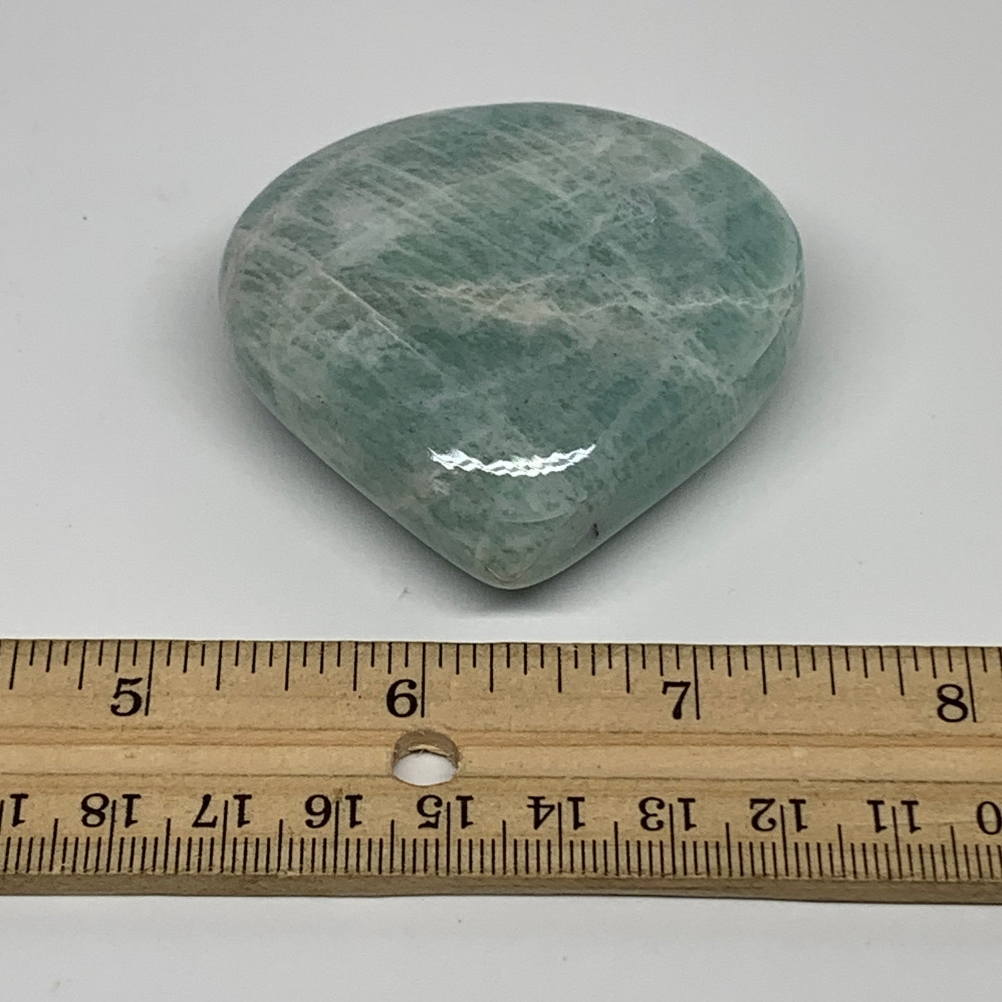 103.9g, 2.3"x"x2.3"x0.9", Natural Amazonite Heart Polished Gemstone, B34740