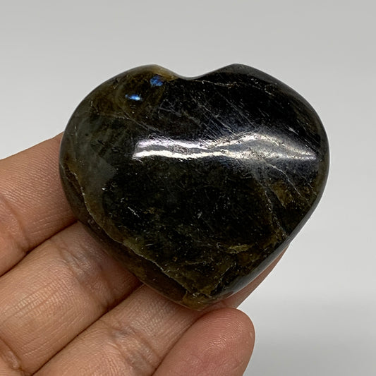 69.1g, 1.8"x2"x0.8", Natural Labradorite Heart Polished Crystal, B35507