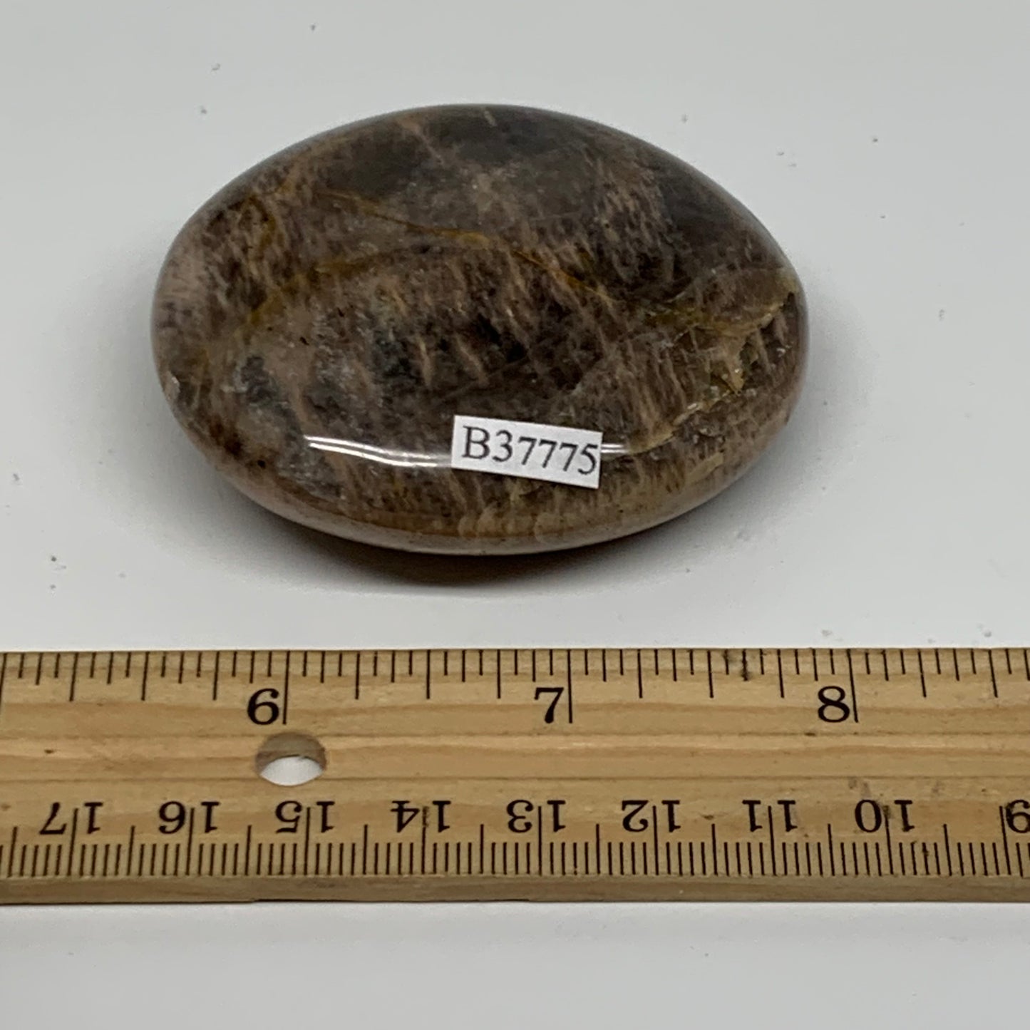 113.8g, 2.5"x2.1"x0.9",  Black Moonstone Crystal Palm-Stone Polished, B37775