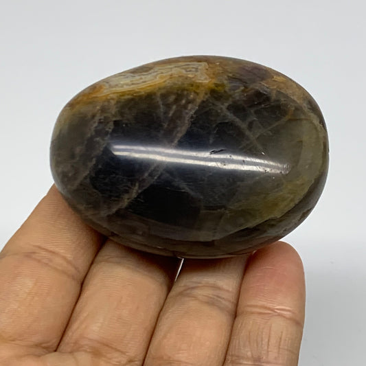 118.6g, 2.4"x1.9"x1.1",  Black Moonstone Crystal Palm-Stone Polished, B37776