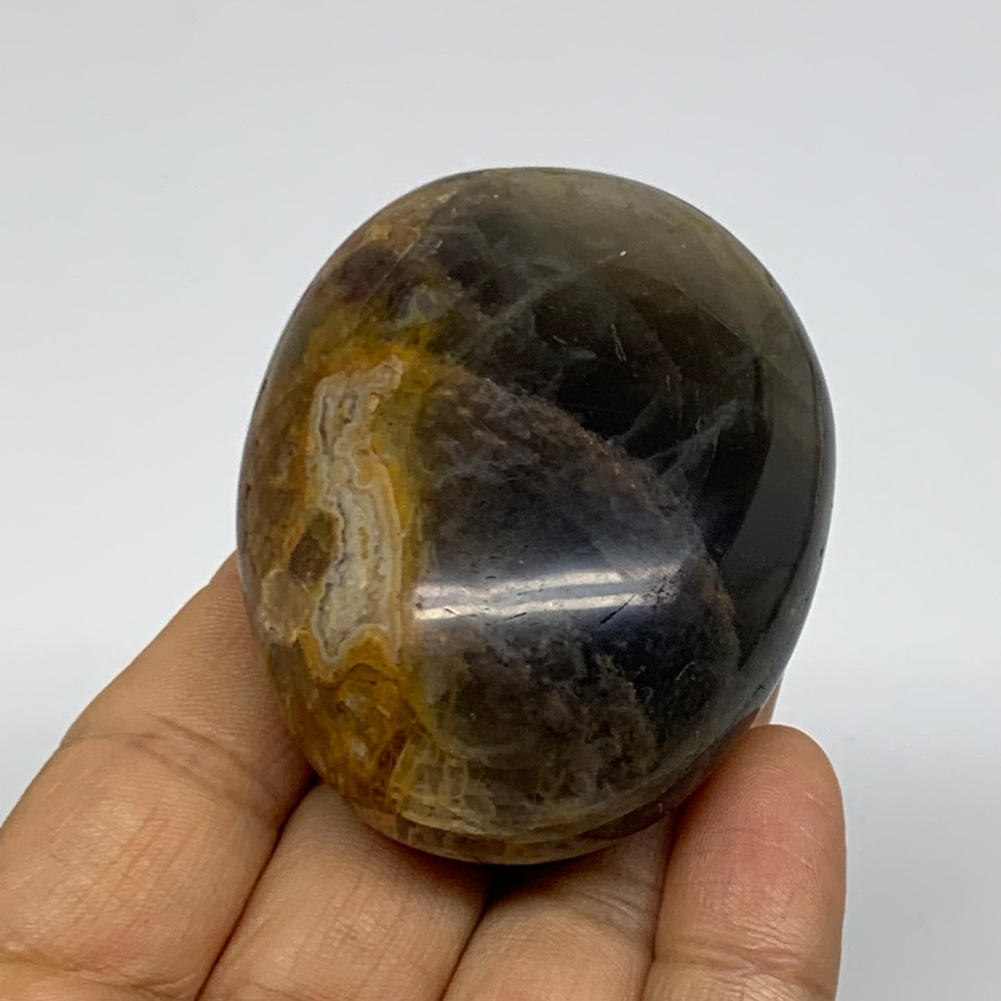 118.6g, 2.4"x1.9"x1.1",  Black Moonstone Crystal Palm-Stone Polished, B37776