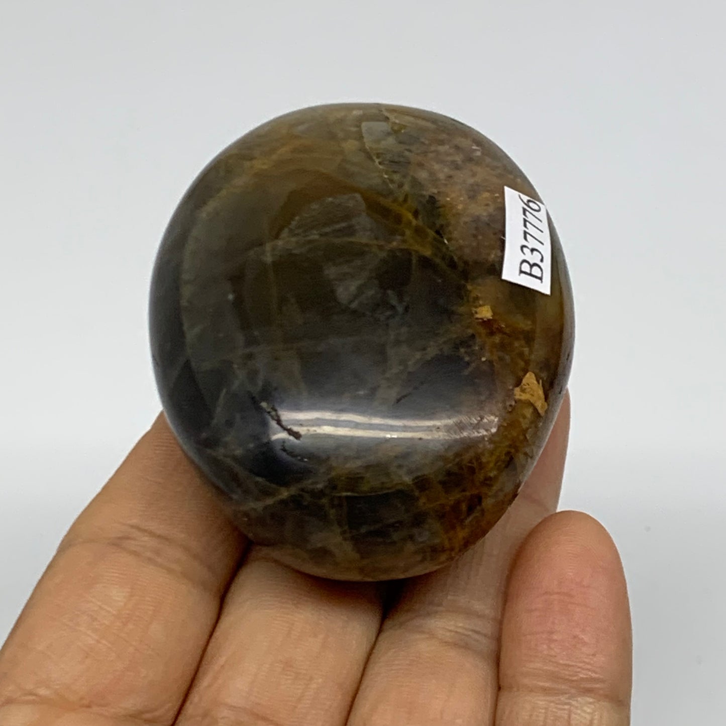 118.6g, 2.4"x1.9"x1.1",  Black Moonstone Crystal Palm-Stone Polished, B37776