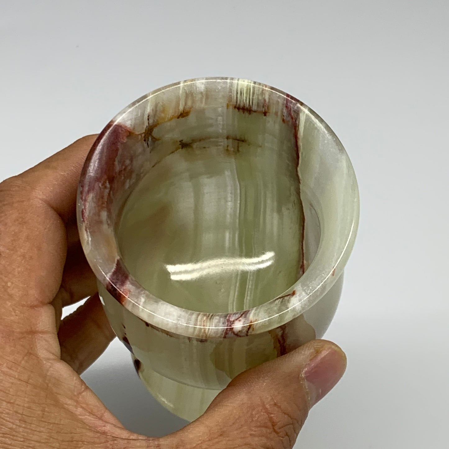 224.8g, 3.8"x2.4" Natural Green Onyx Cup Gemstone from Afghanistan, B3201