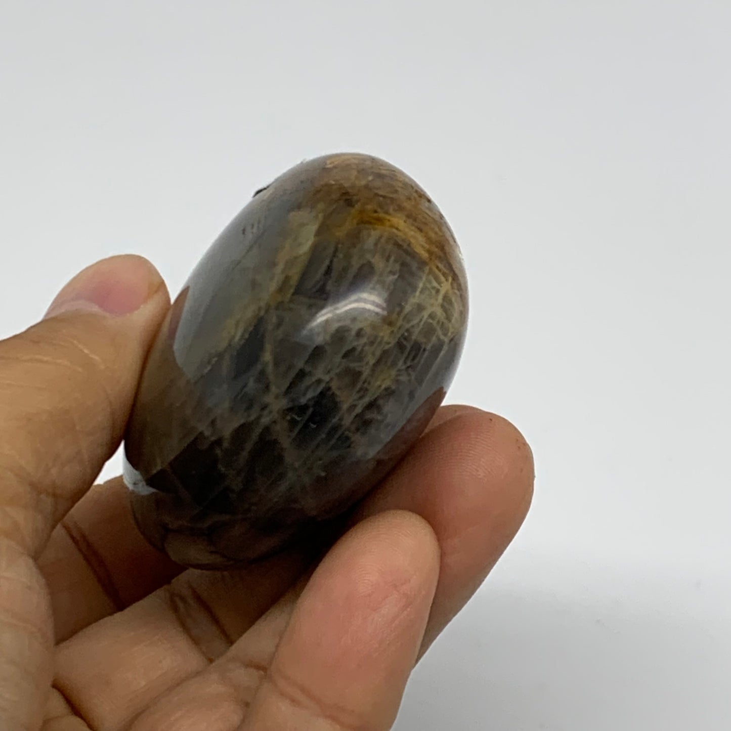118.6g, 2.4"x1.9"x1.1",  Black Moonstone Crystal Palm-Stone Polished, B37776