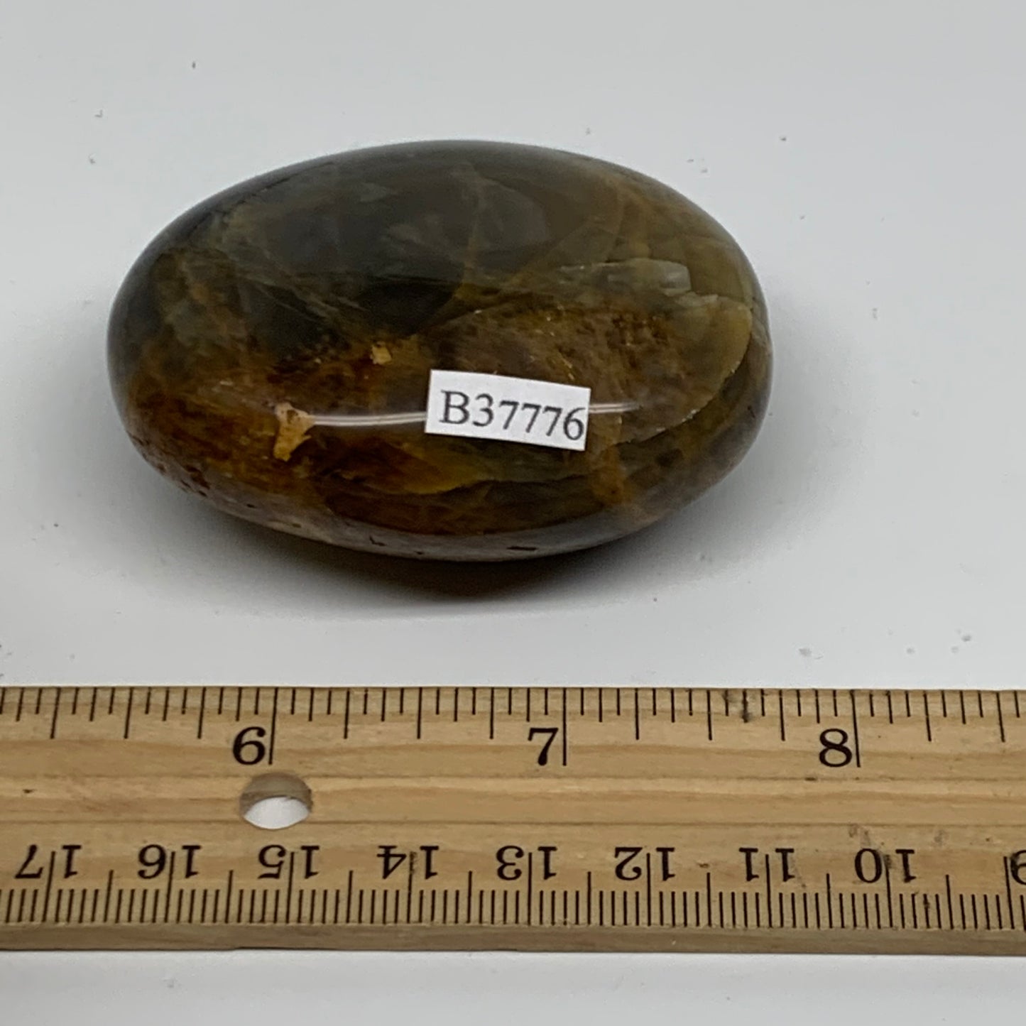 118.6g, 2.4"x1.9"x1.1",  Black Moonstone Crystal Palm-Stone Polished, B37776