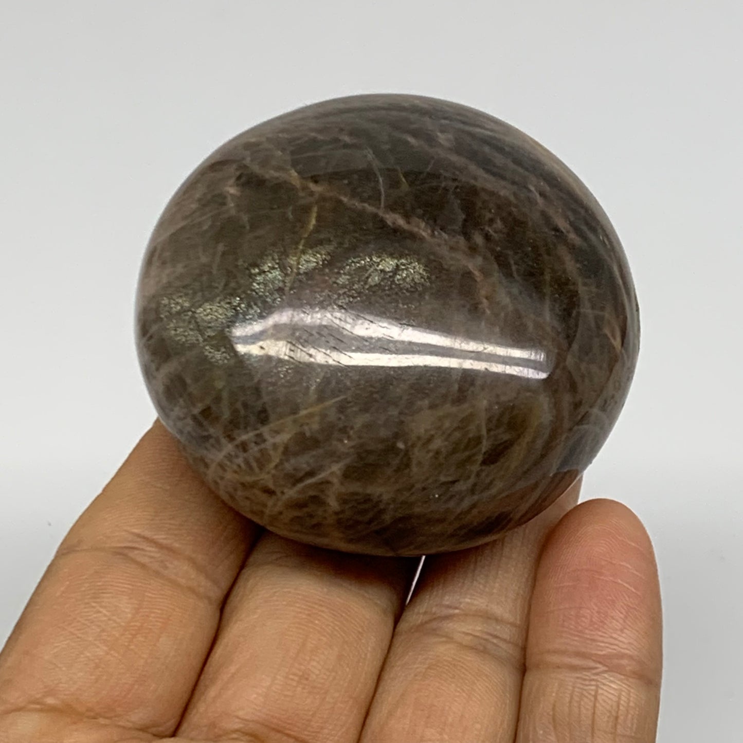 131g, 2.2"x2.2"x1.2",  Black Moonstone Crystal Palm-Stone Polished, B37777