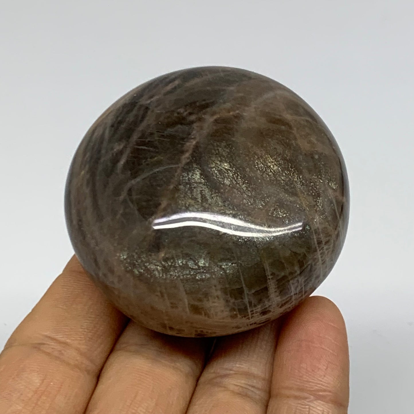 131g, 2.2"x2.2"x1.2",  Black Moonstone Crystal Palm-Stone Polished, B37777