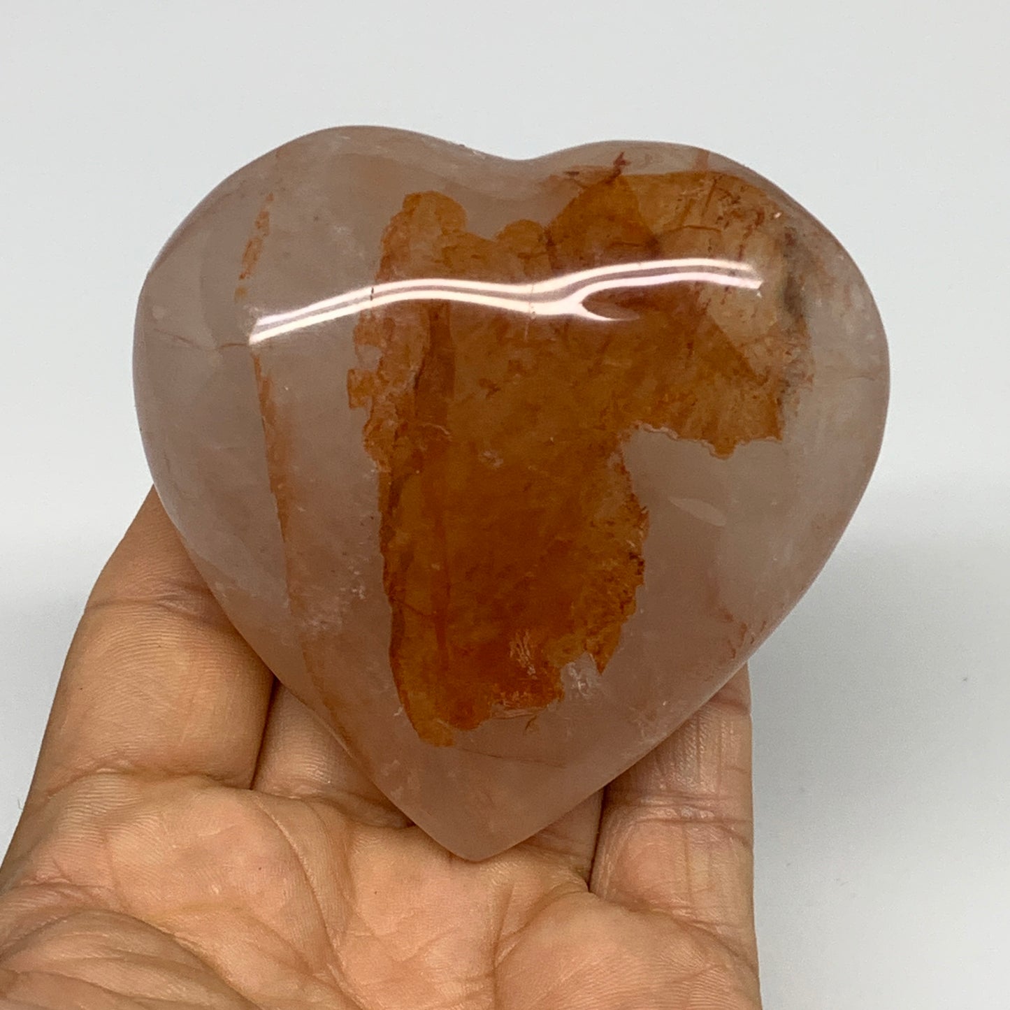 228.9g, 2.9"x3"x1.3" Red Hematoid Quartz Heart Crystal @Madagascar, B30523