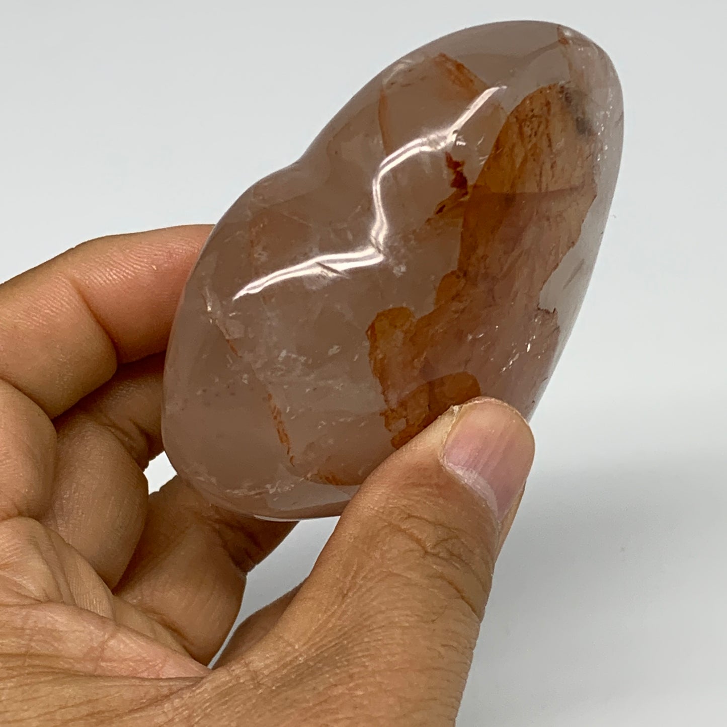 228.9g, 2.9"x3"x1.3" Red Hematoid Quartz Heart Crystal @Madagascar, B30523