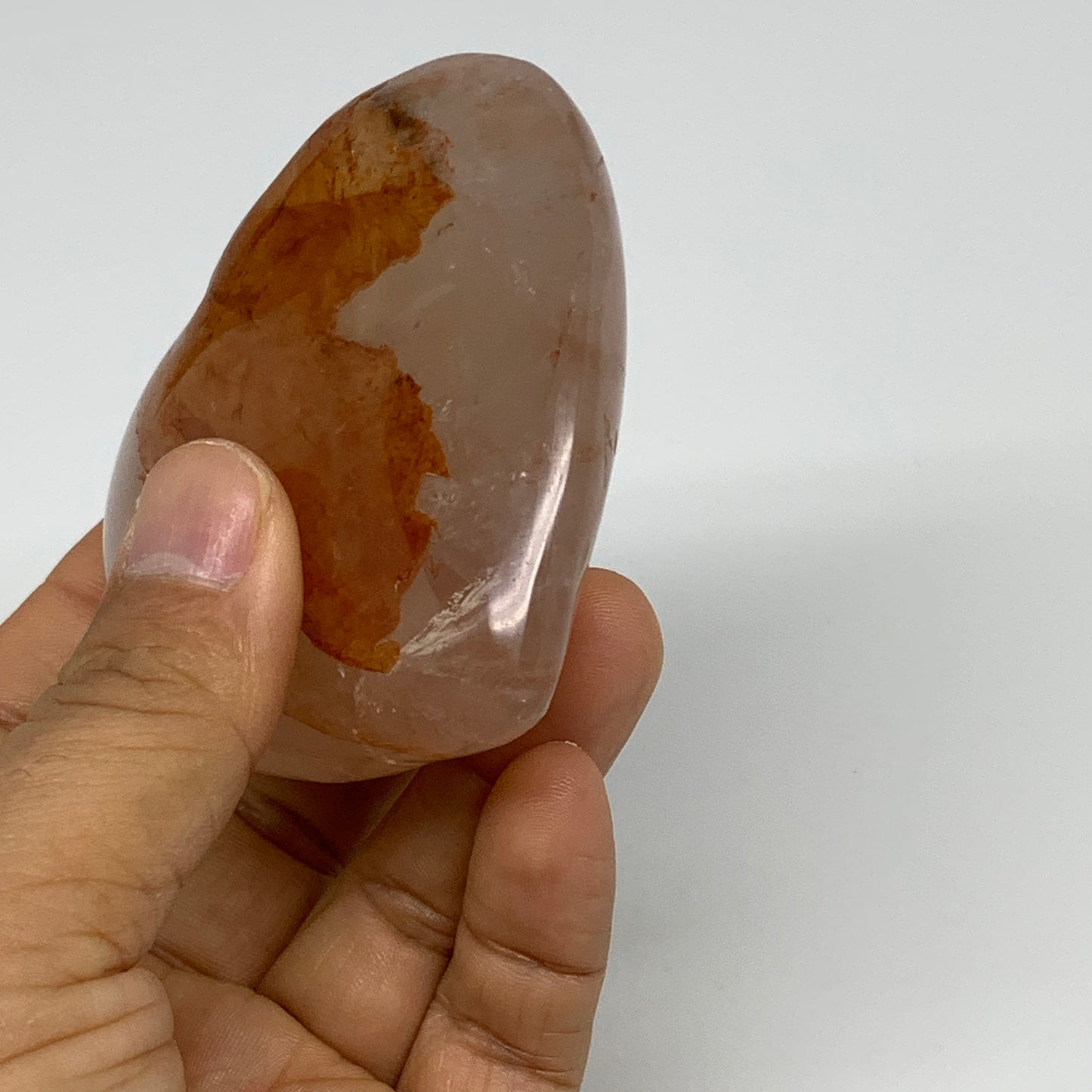 228.9g, 2.9"x3"x1.3" Red Hematoid Quartz Heart Crystal @Madagascar, B30523