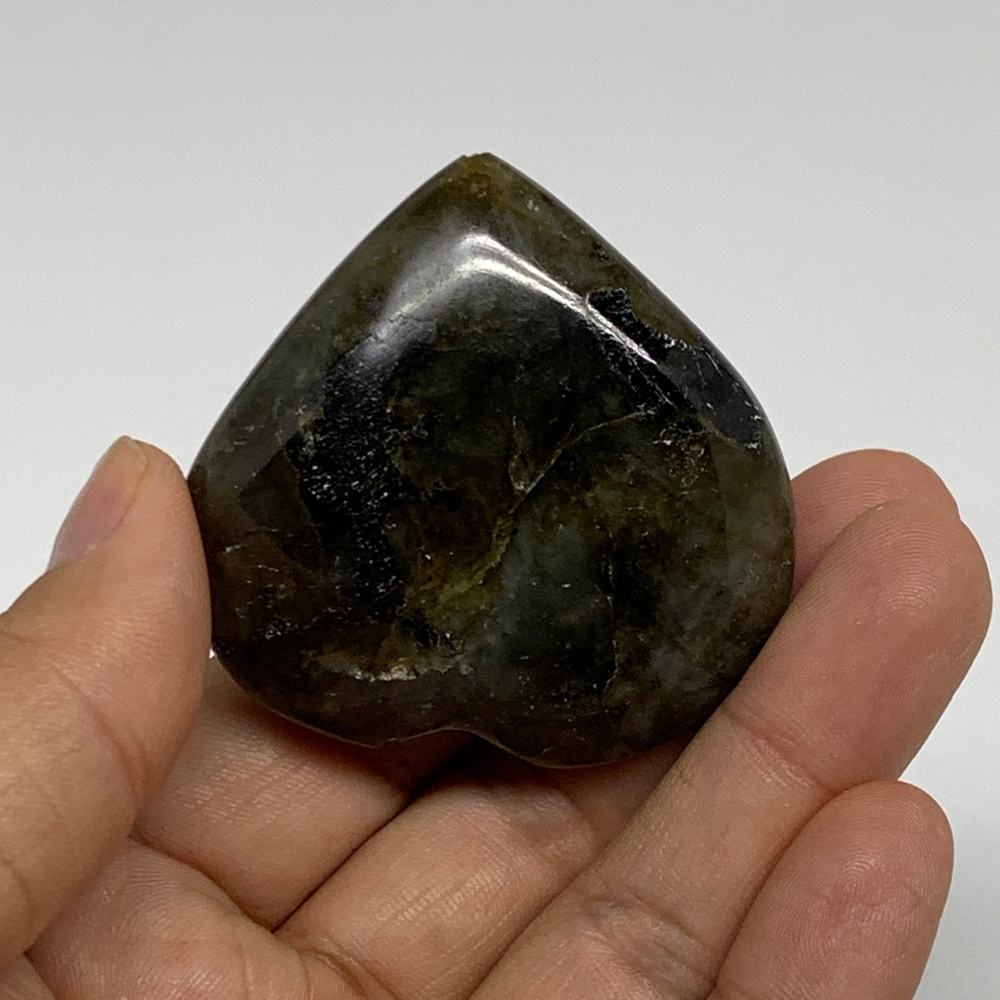 65g, 1.9"x2"x0.8", Natural Labradorite Heart Polished Crystal, B35508