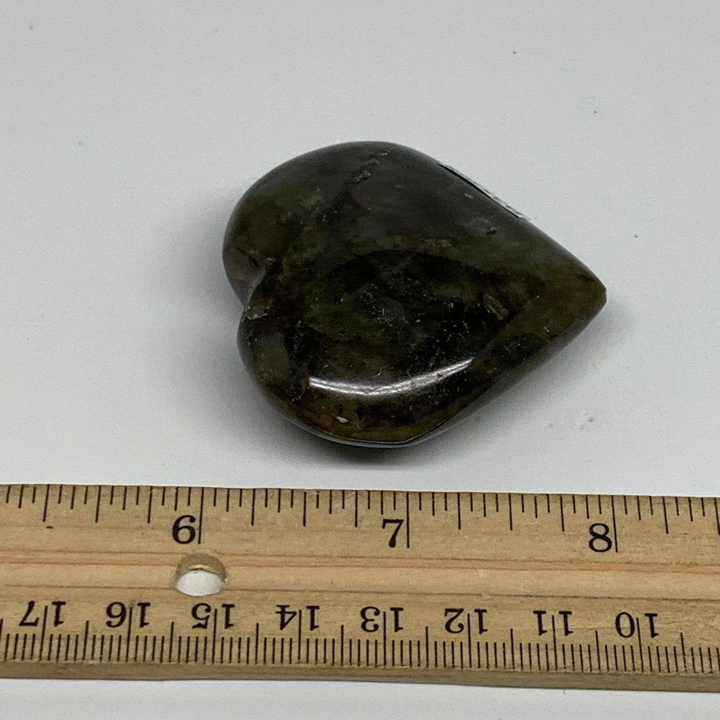 65g, 1.9"x2"x0.8", Natural Labradorite Heart Polished Crystal, B35508