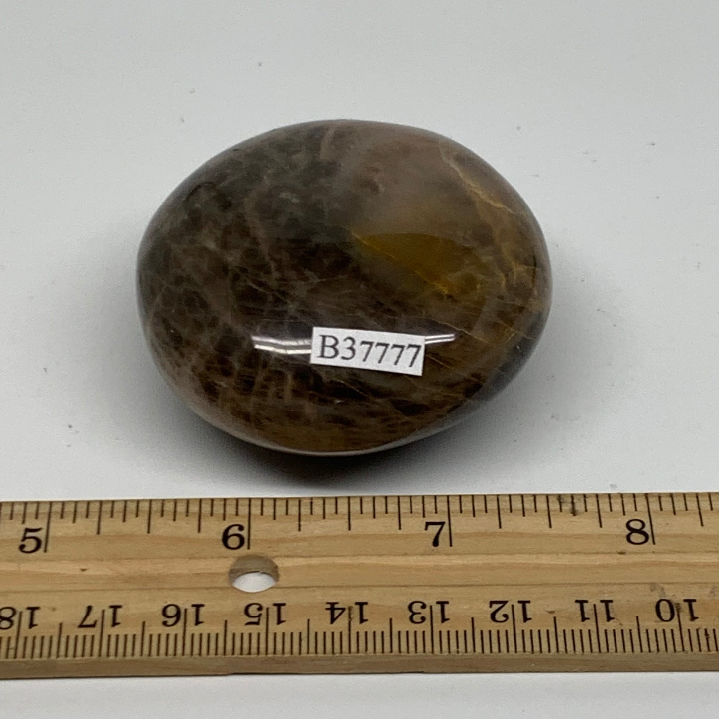 131g, 2.2"x2.2"x1.2",  Black Moonstone Crystal Palm-Stone Polished, B37777